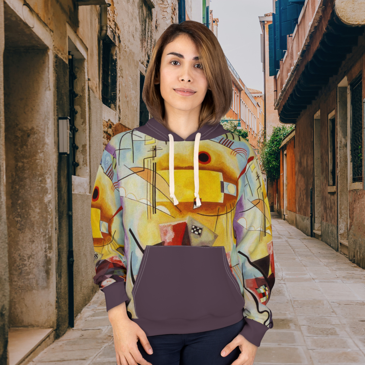 Abstract Wassily Kandinsky Style All-Over Print Hoodie — Geometric Colorblock Art Pullover product thumbnail image