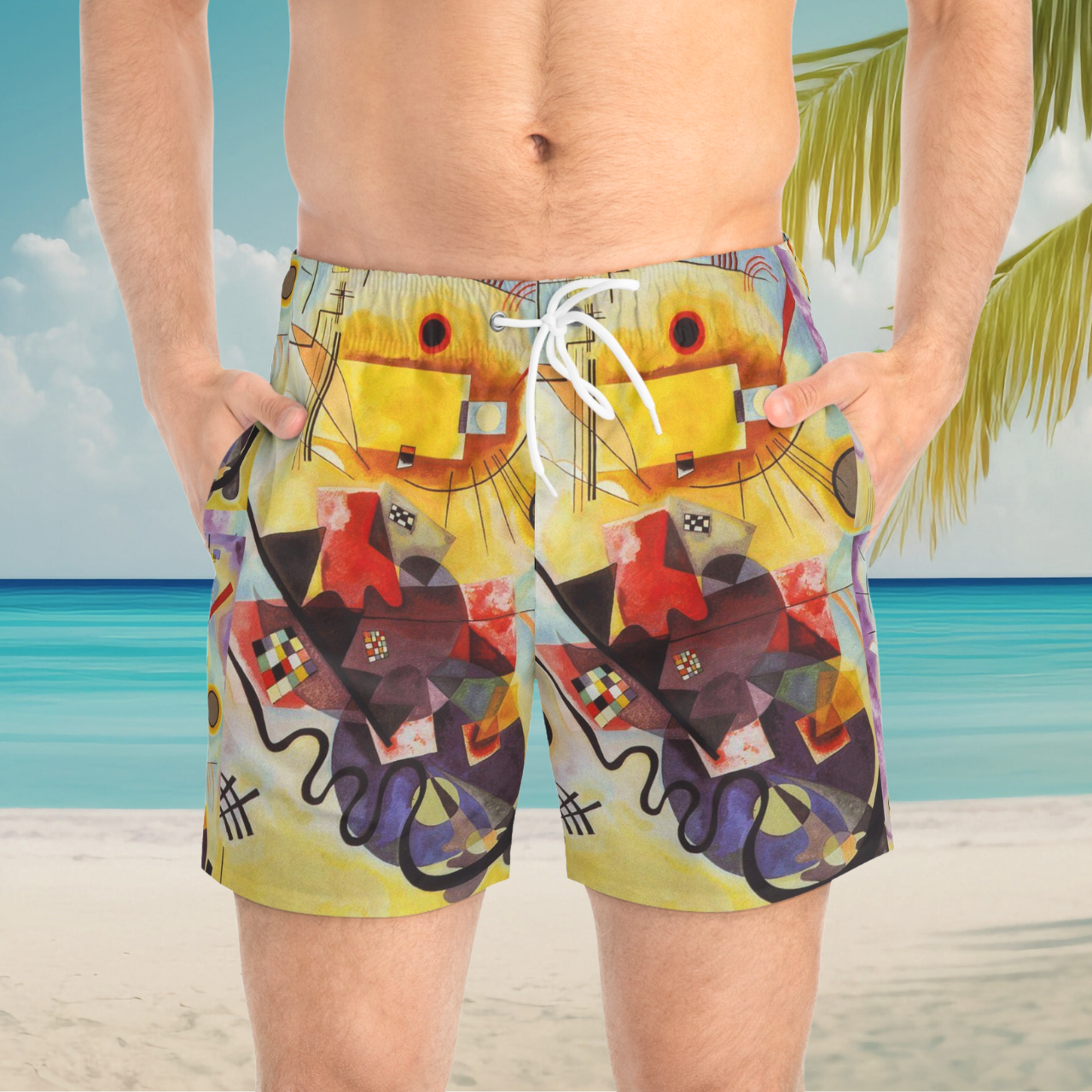 Vibrant Kandinsky-Inspired AOP Beach Shorts product thumbnail image Vibrant Kandinsky-Inspired AOP Beach Shorts product thumbnail image