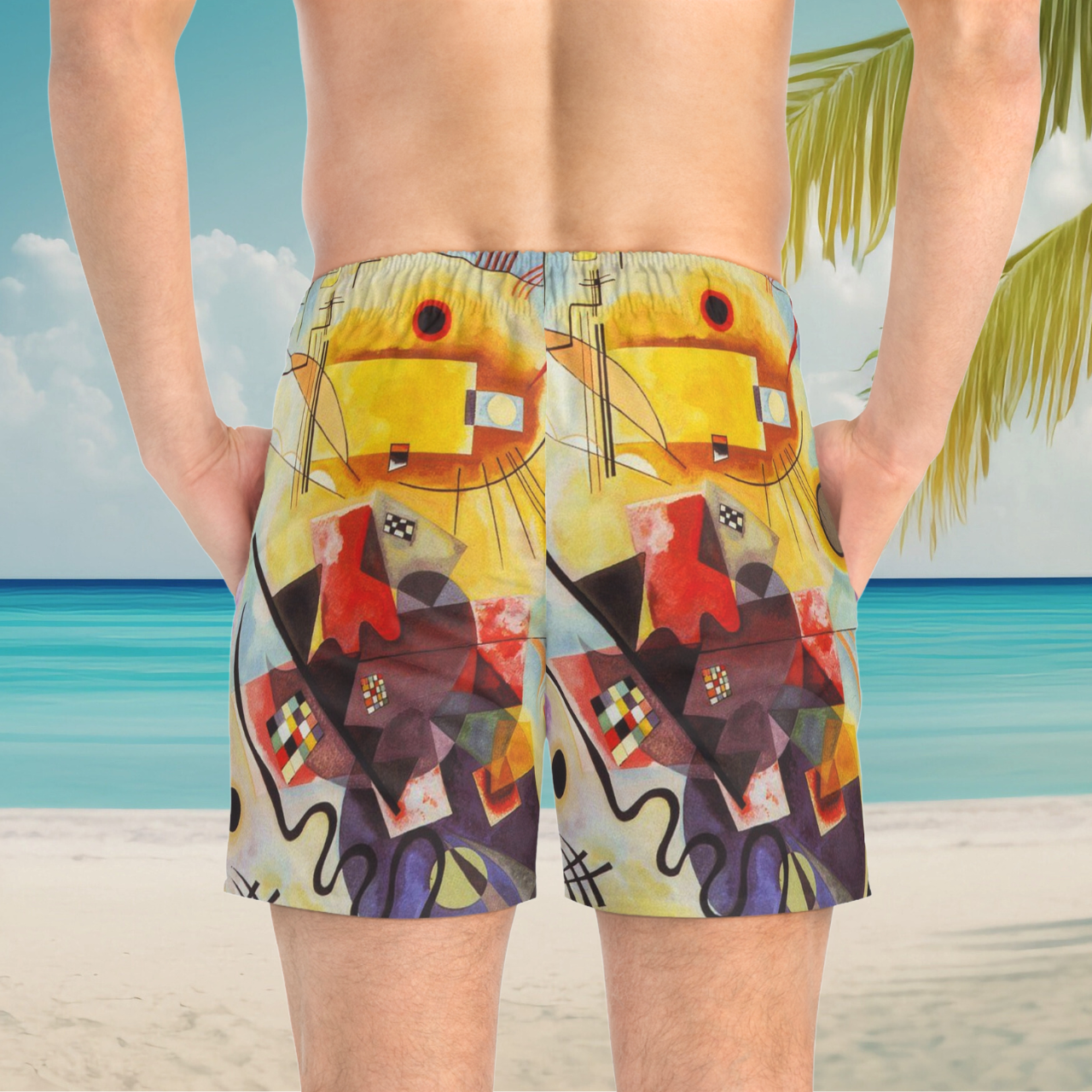 Vibrant Kandinsky-Inspired AOP Beach Shorts product thumbnail image Vibrant Kandinsky-Inspired AOP Beach Shorts product thumbnail image