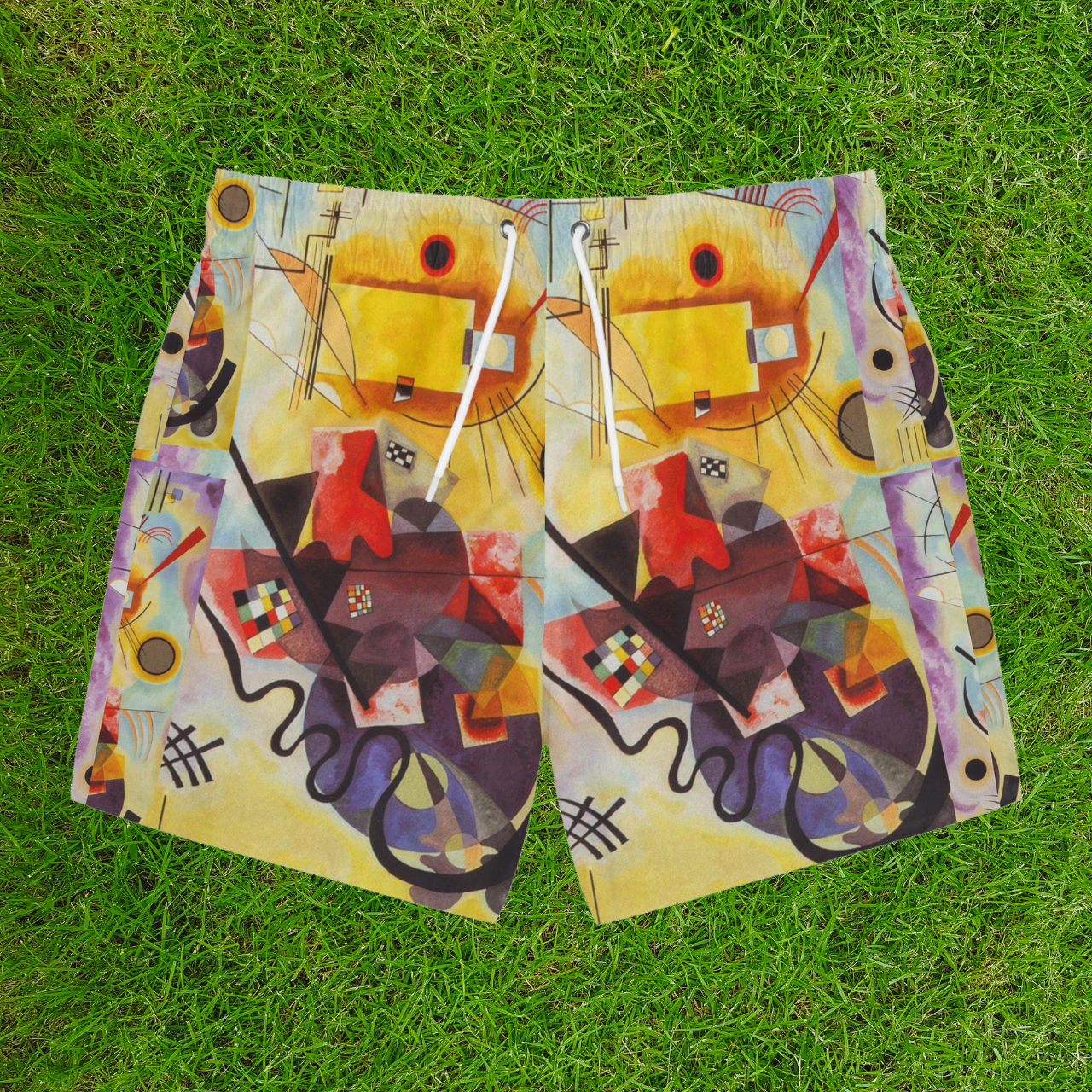 Vibrant Kandinsky-Inspired AOP Beach Shorts product thumbnail image Vibrant Kandinsky-Inspired AOP Beach Shorts product thumbnail image