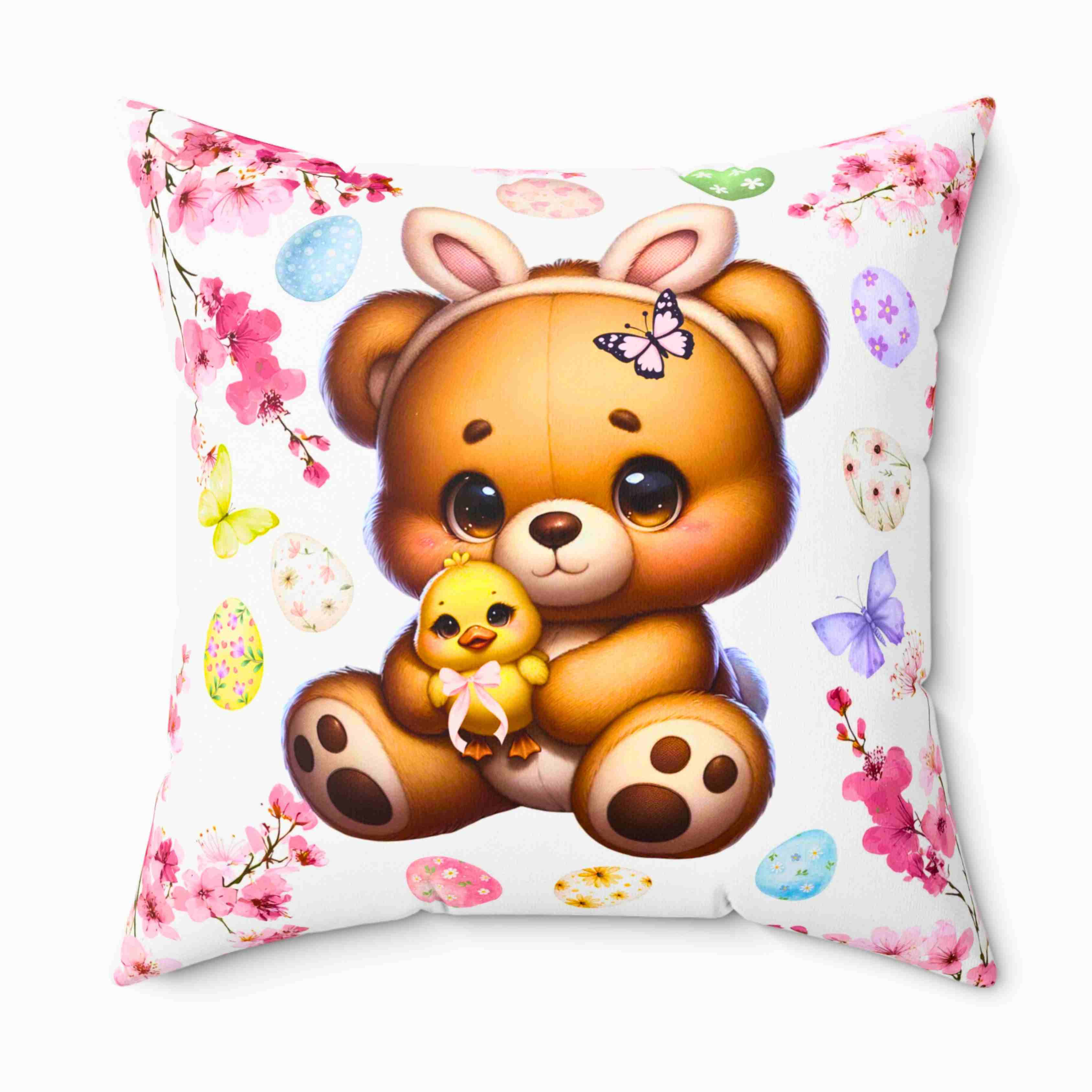 Easter Bunny Bear Throw Pillow — Cute Chick & Floral Egg Decorative Cushion product thumbnail image Easter Bunny Bear Throw Pillow — Cute Chick & Floral Egg Decorative Cushion product thumbnail image