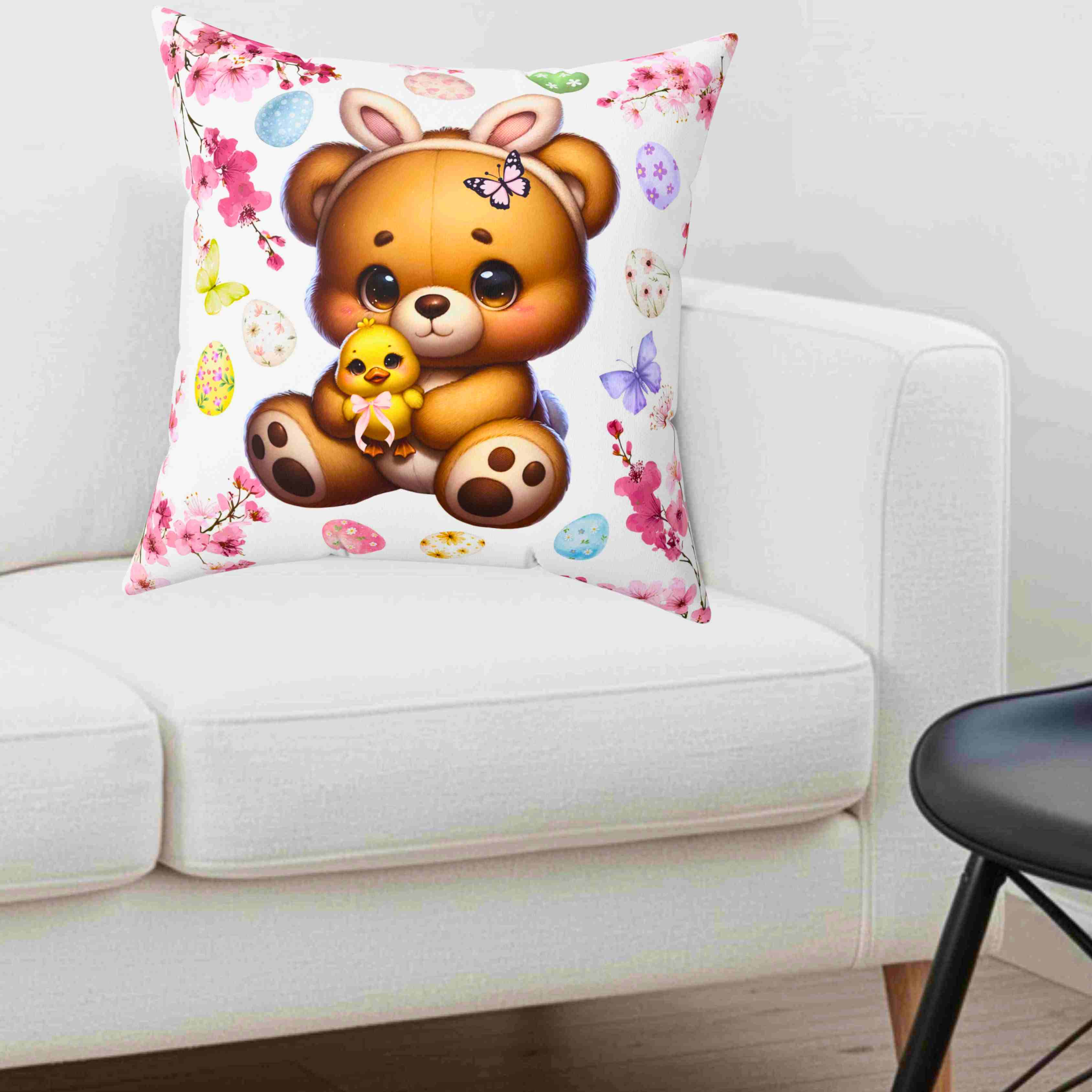 Easter Bunny Bear Throw Pillow — Cute Chick & Floral Egg Decorative Cushion product thumbnail image Easter Bunny Bear Throw Pillow — Cute Chick & Floral Egg Decorative Cushion product thumbnail image