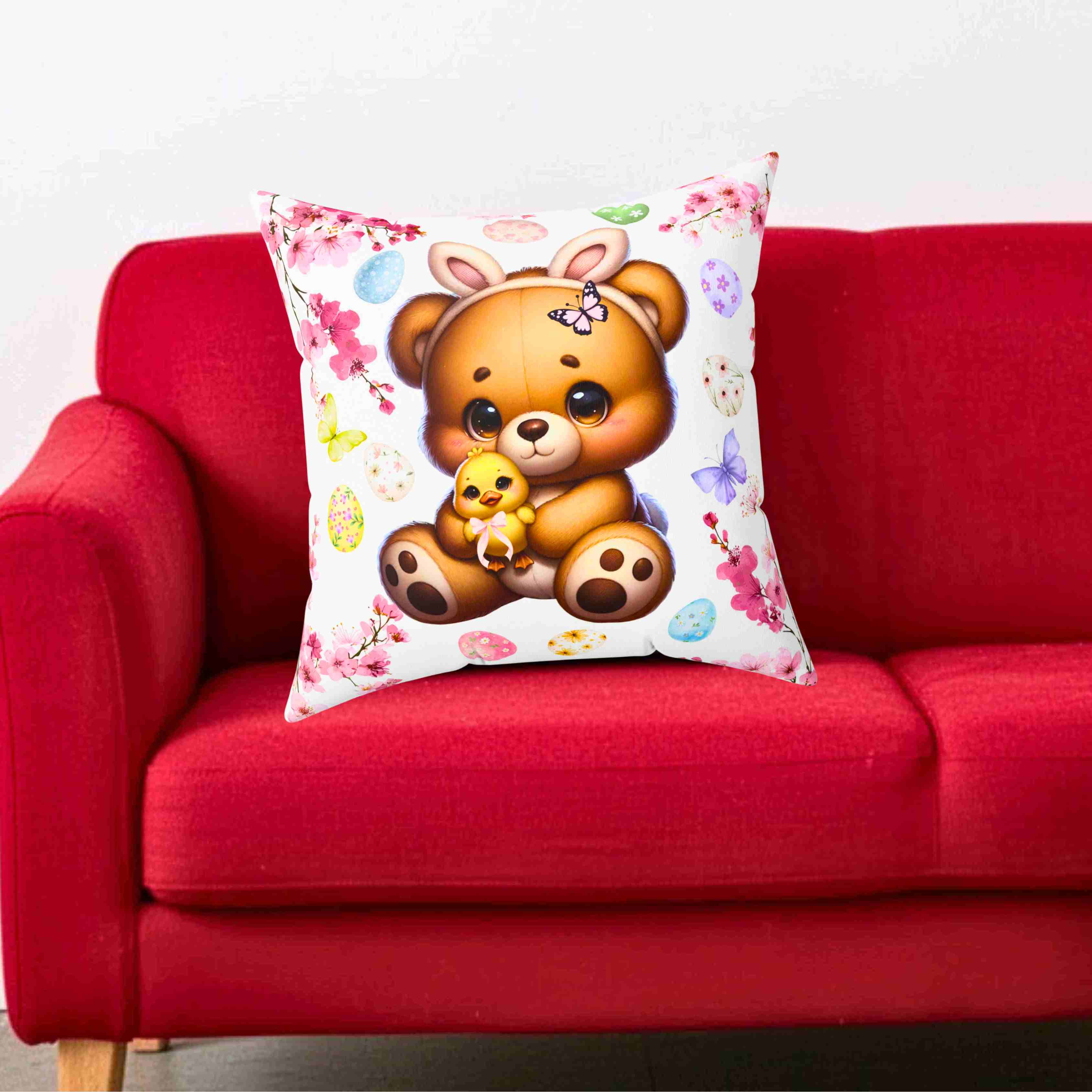Easter Bunny Bear Throw Pillow — Cute Chick & Floral Egg Decorative Cushion product thumbnail image Easter Bunny Bear Throw Pillow — Cute Chick & Floral Egg Decorative Cushion product thumbnail image