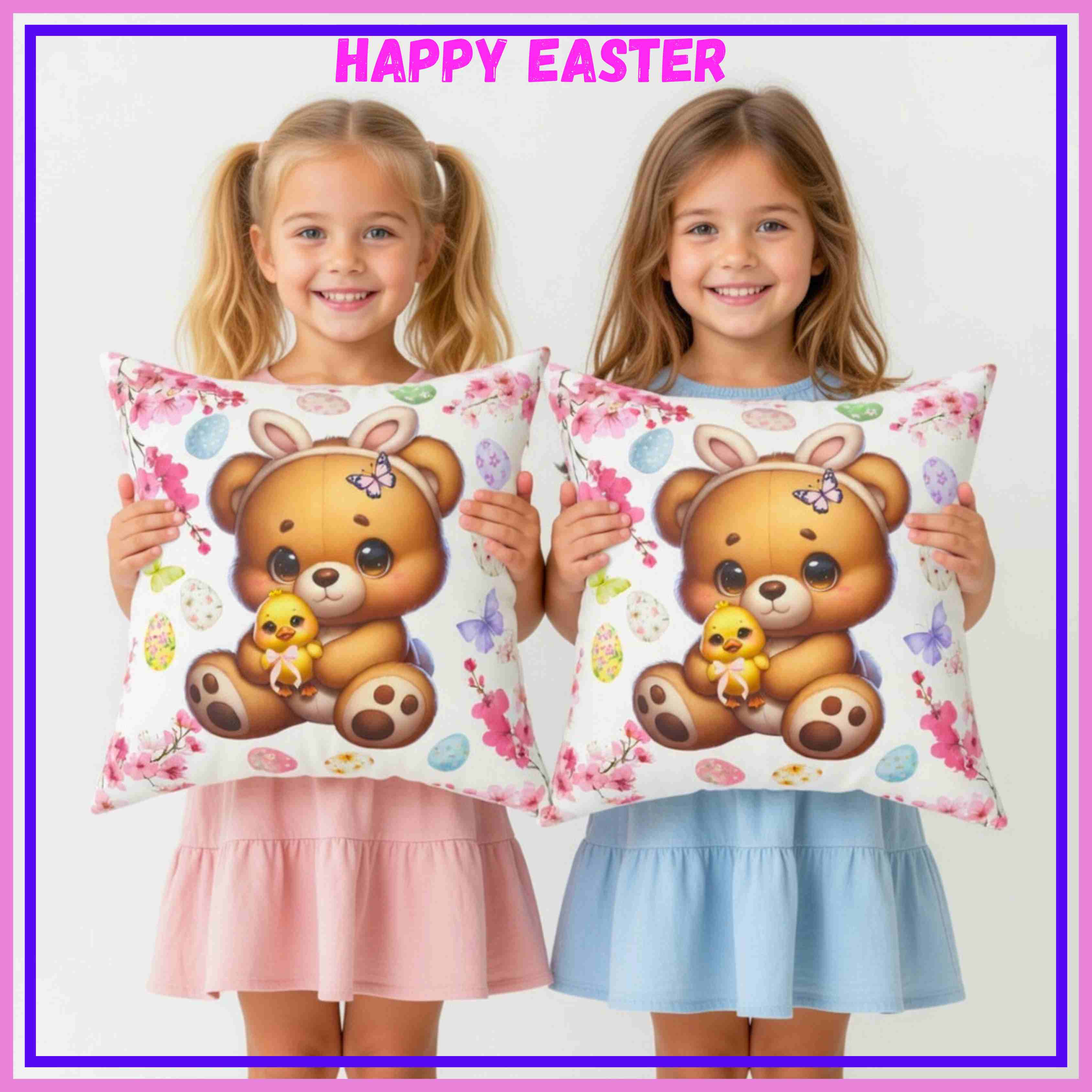 Easter Bunny Bear Throw Pillow — Cute Chick & Floral Egg Decorative Cushion product thumbnail image Easter Bunny Bear Throw Pillow — Cute Chick & Floral Egg Decorative Cushion product thumbnail image