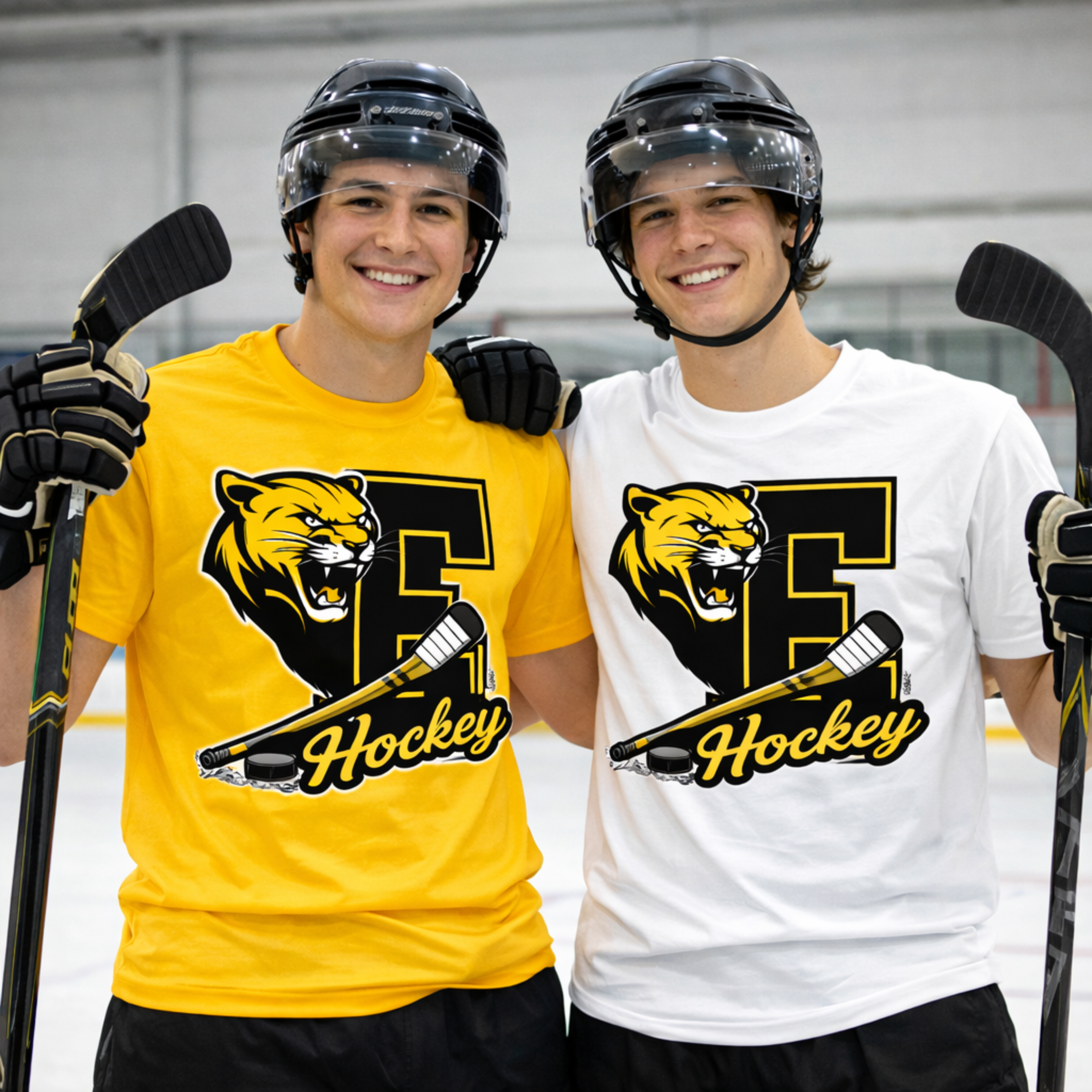 E Cougar Hockey Vintage Mascot Letterman Tee