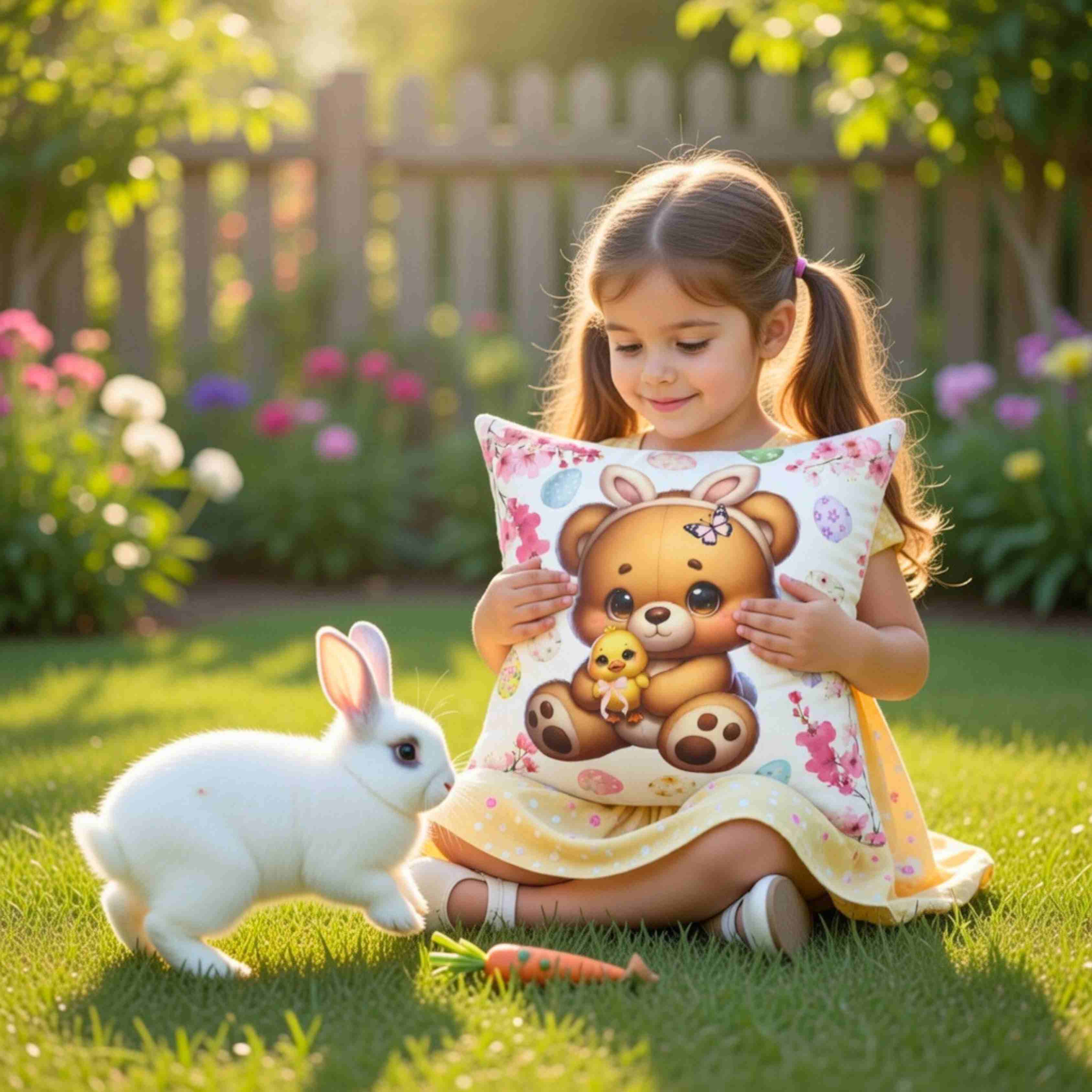 Easter Bunny Bear Throw Pillow — Cute Chick & Floral Egg Decorative Cushion product thumbnail image Easter Bunny Bear Throw Pillow — Cute Chick & Floral Egg Decorative Cushion product thumbnail image