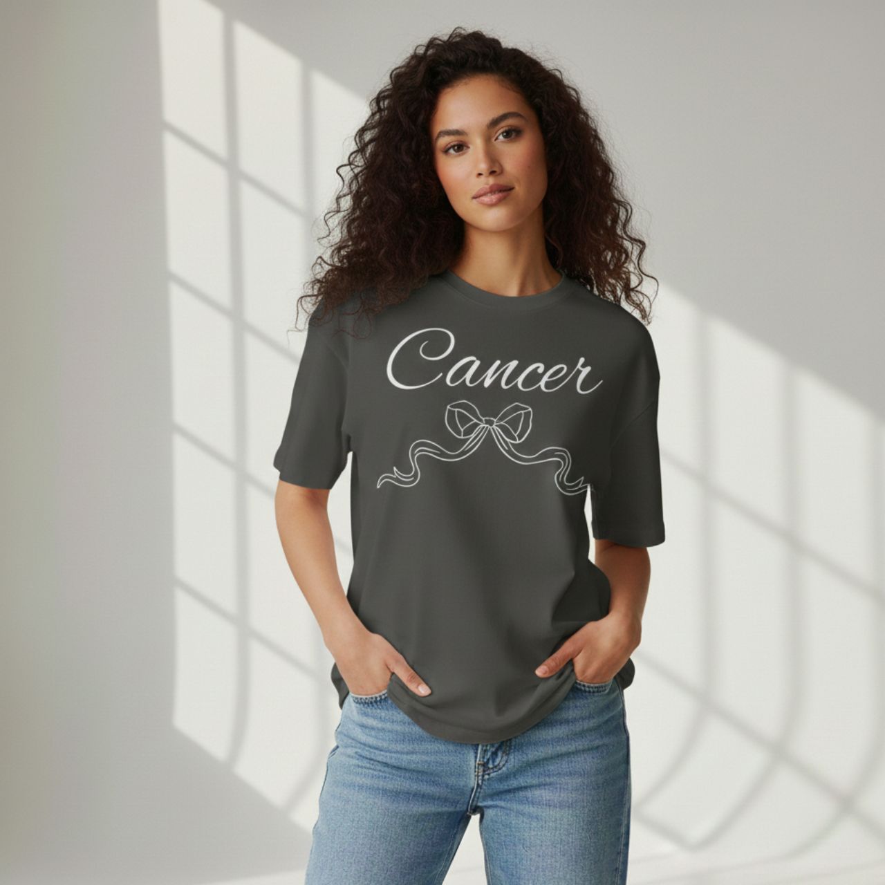 Cancer Zodiac T-Shirt Elegant Script with Ribbon Accent product thumbnail image Cancer Zodiac T-Shirt Elegant Script with Ribbon Accent product thumbnail image