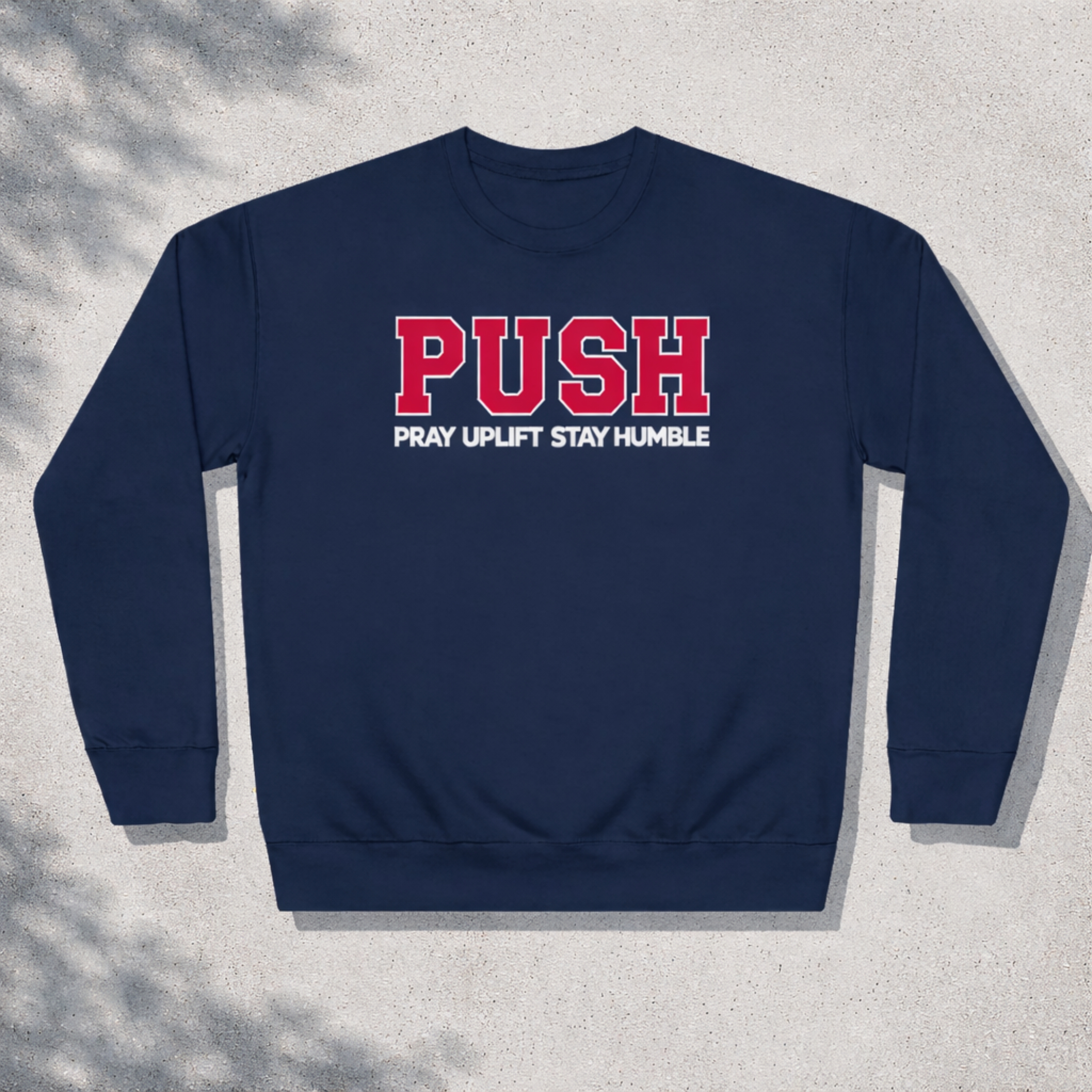 Unisex PUSH Navy/Flamingo/White Crew Sweatshirt product thumbnail image Unisex PUSH Navy/Flamingo/White Crew Sweatshirt product thumbnail image