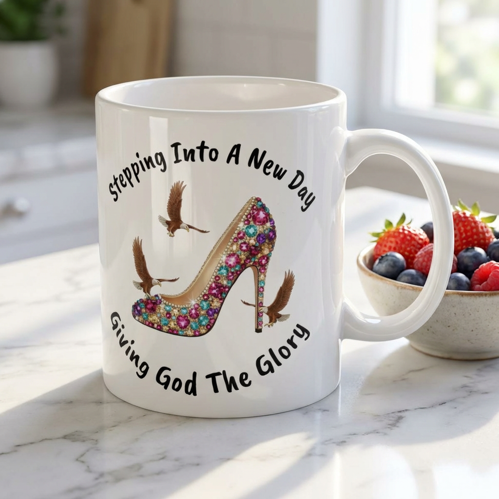 Stepping Into A New Day Ceramic Mug — "Giving God The Glory" Inspirational Coffee Cup (11oz & 15oz) product thumbnail image Stepping Into A New Day Ceramic Mug — "Giving God The Glory" Inspirational Coffee Cup (11oz & 15oz) product thumbnail image