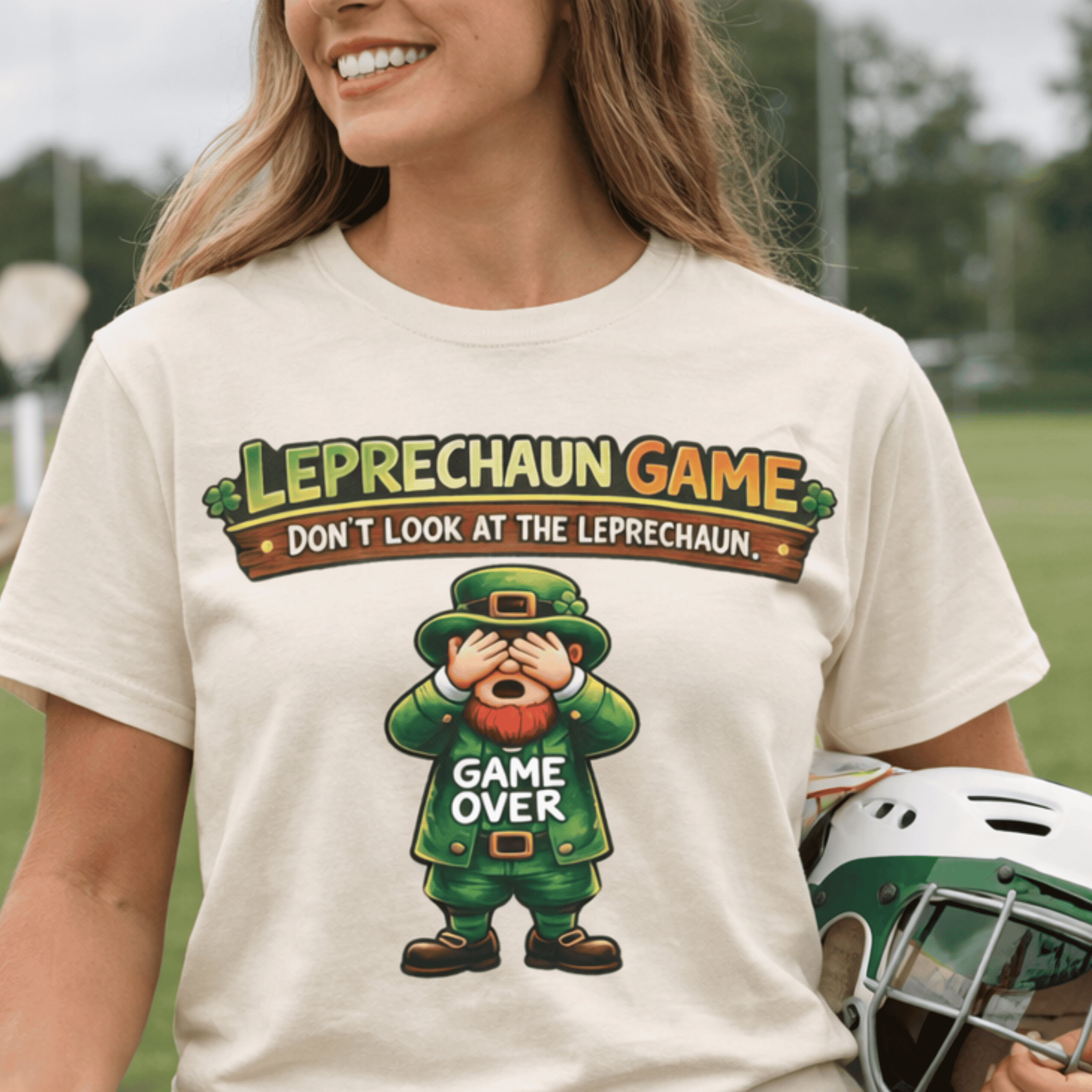 Leprechaun Game Tee "Don't Look at the Leprechaun" Fun Graphic T-Shirt product thumbnail image Leprechaun Game Tee "Don't Look at the Leprechaun" Fun Graphic T-Shirt product thumbnail image