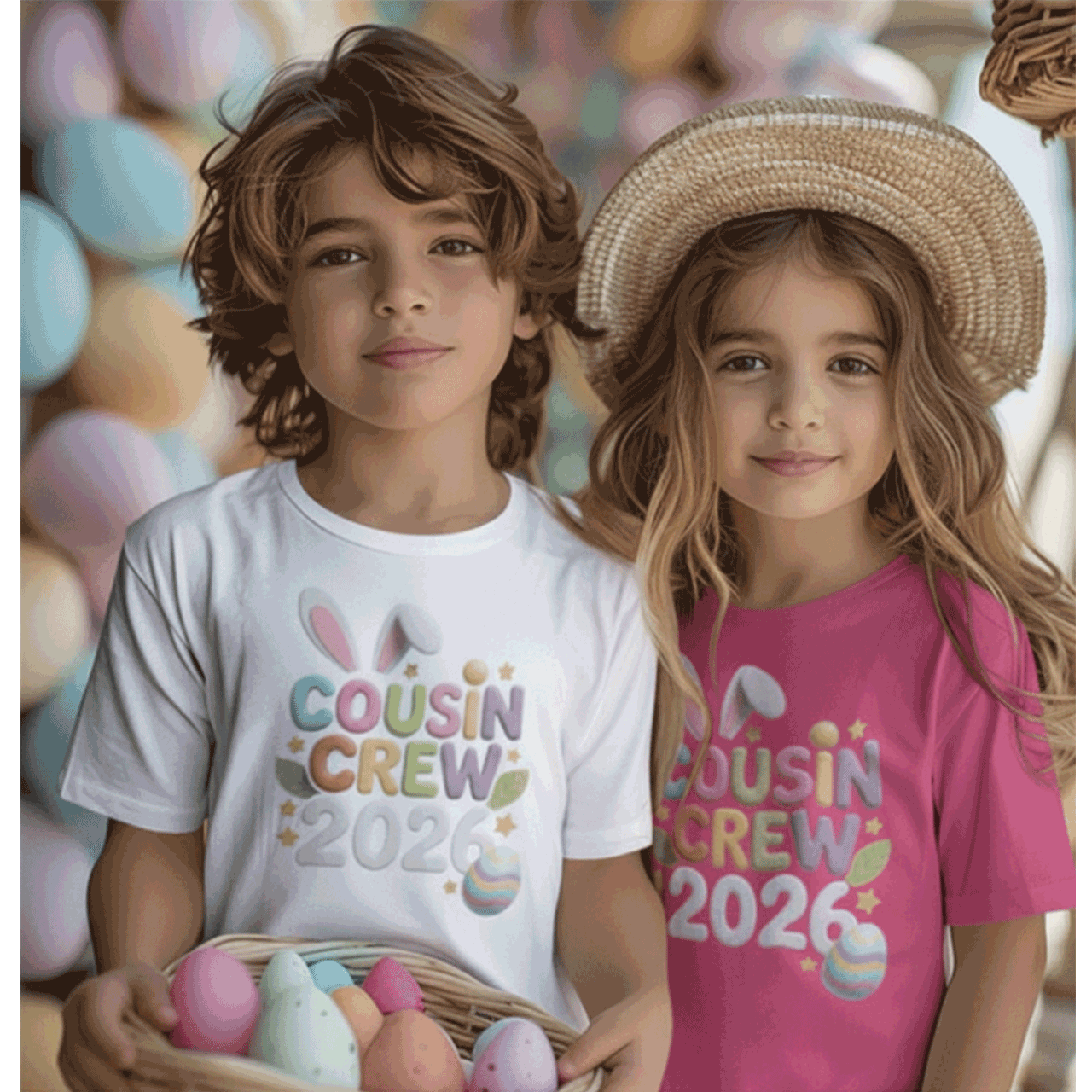 Kids T-Shirt "Cousin Crew 2026" Pastel Easter Bunny &amp; Eggs product thumbnail image