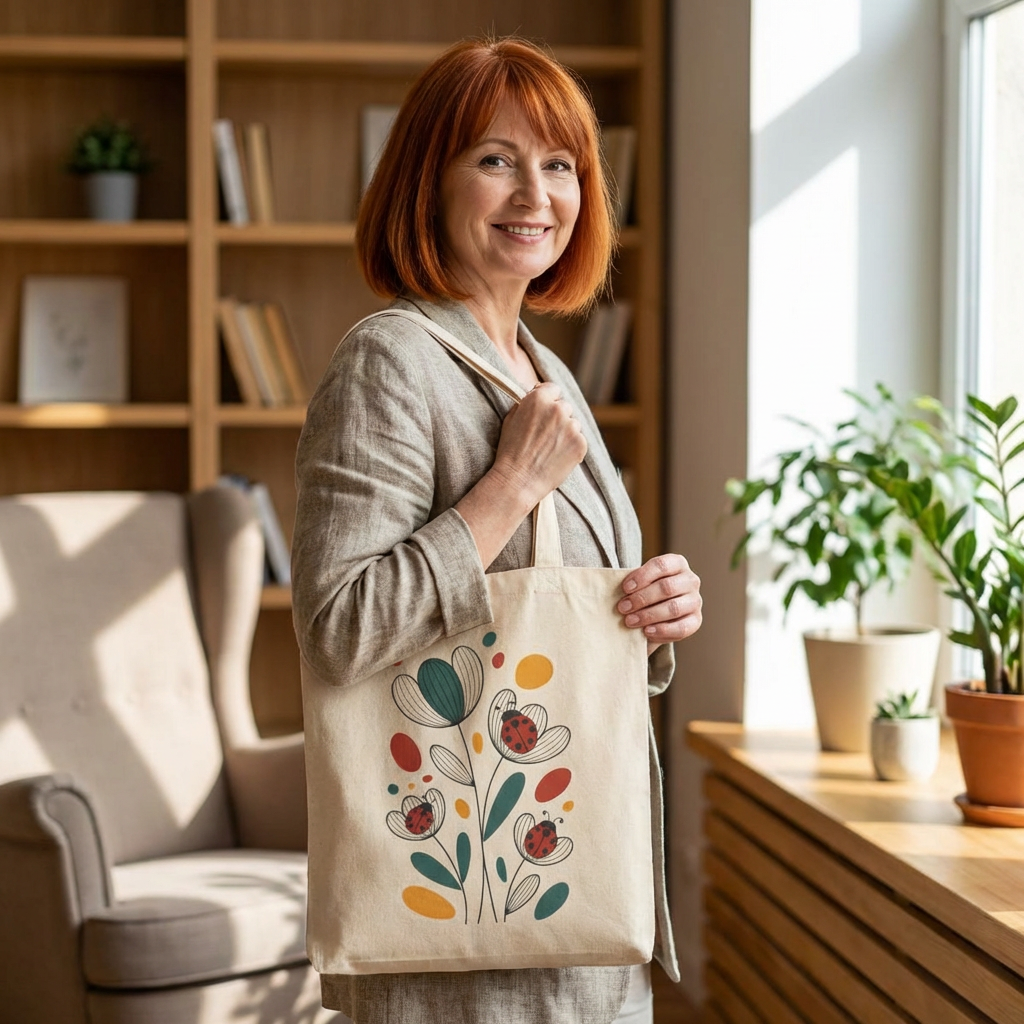 Canvas Tote Bag — Retro Floral Ladybug Design Eco-Friendly Grocery Tote product thumbnail image Canvas Tote Bag — Retro Floral Ladybug Design Eco-Friendly Grocery Tote product thumbnail image