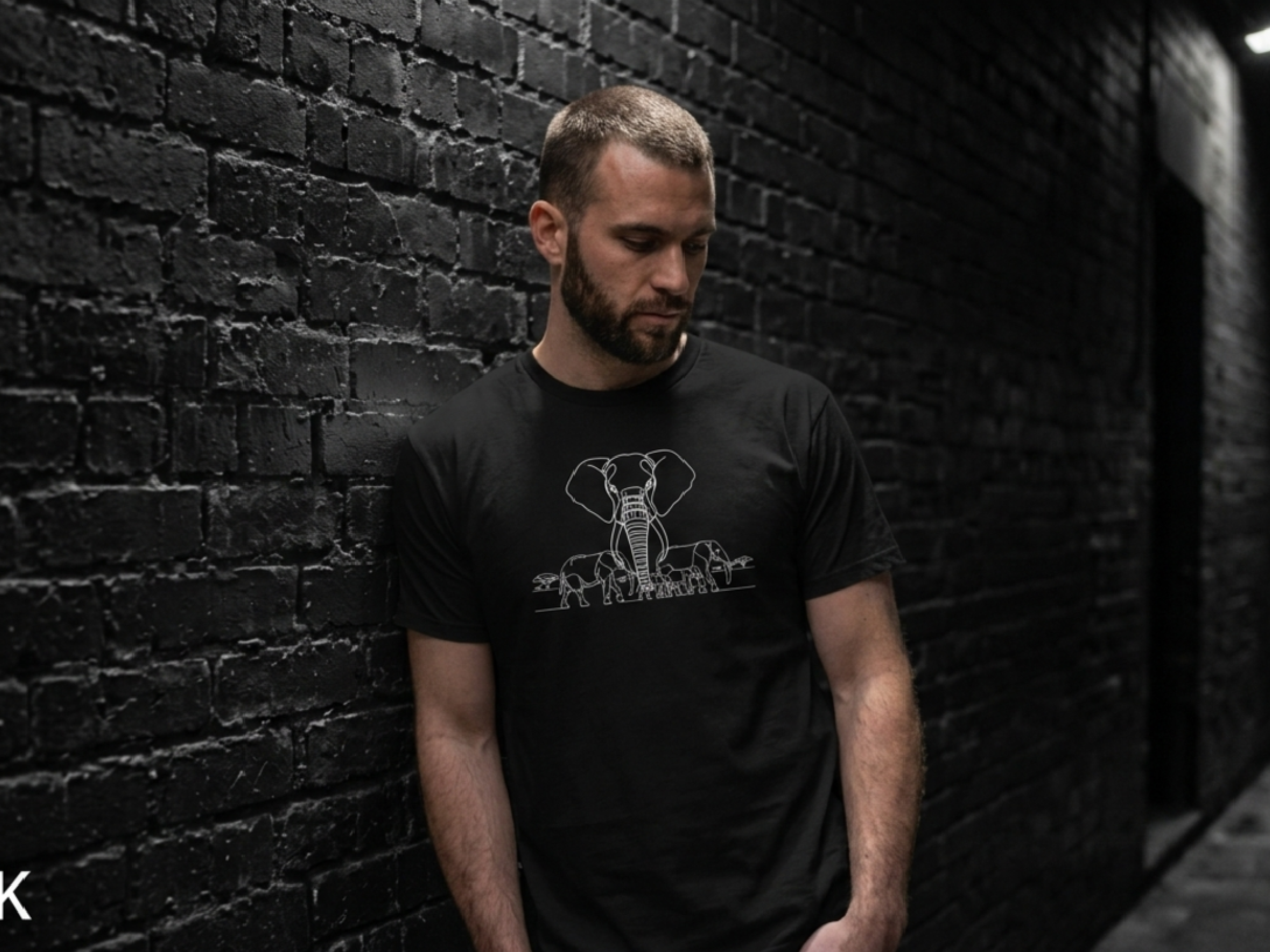 Elephant Line Art Tee — Minimalist Wildlife Graphic T-Shirt