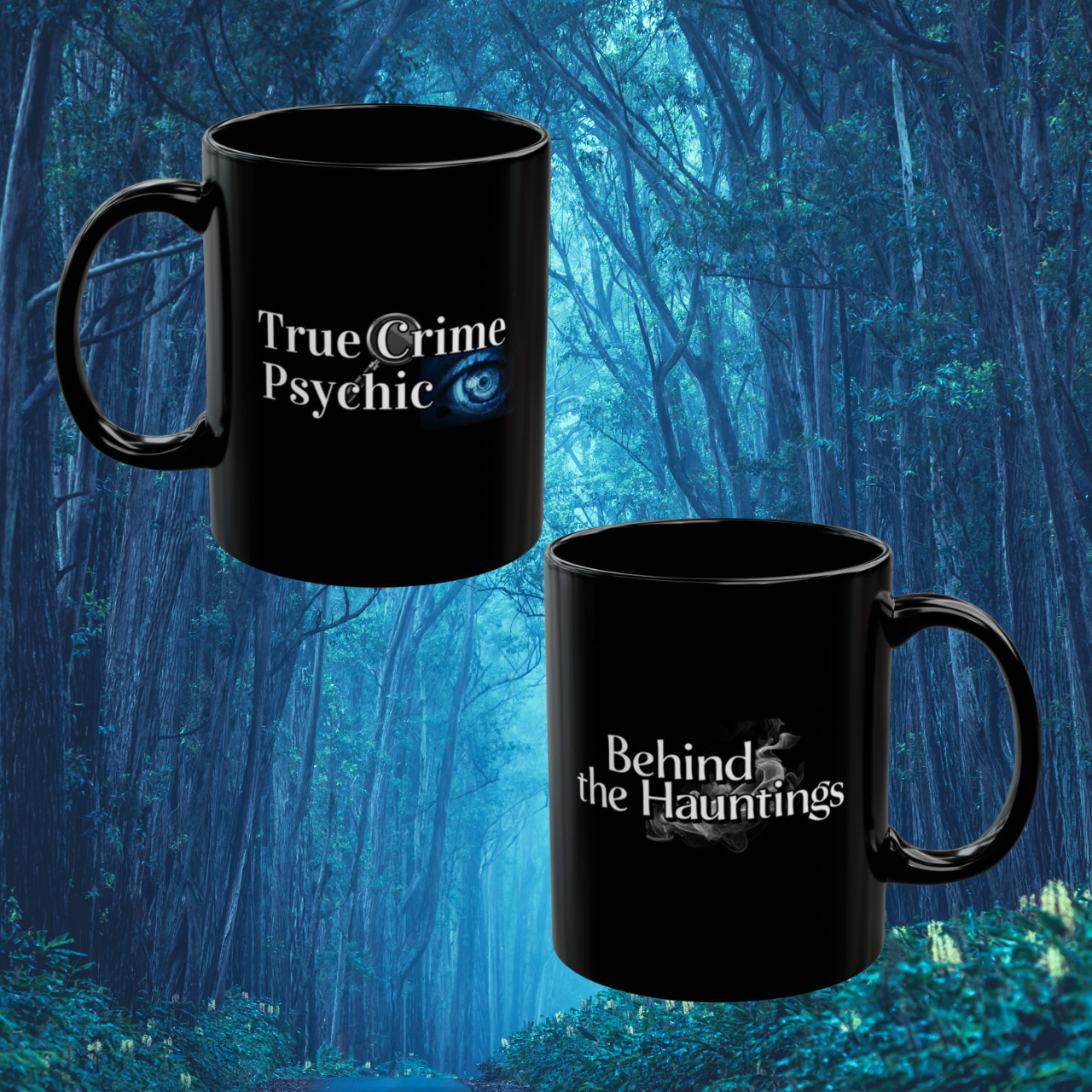 Behind the Hauntings/True Crime Combo Logos Black Coffee Mug