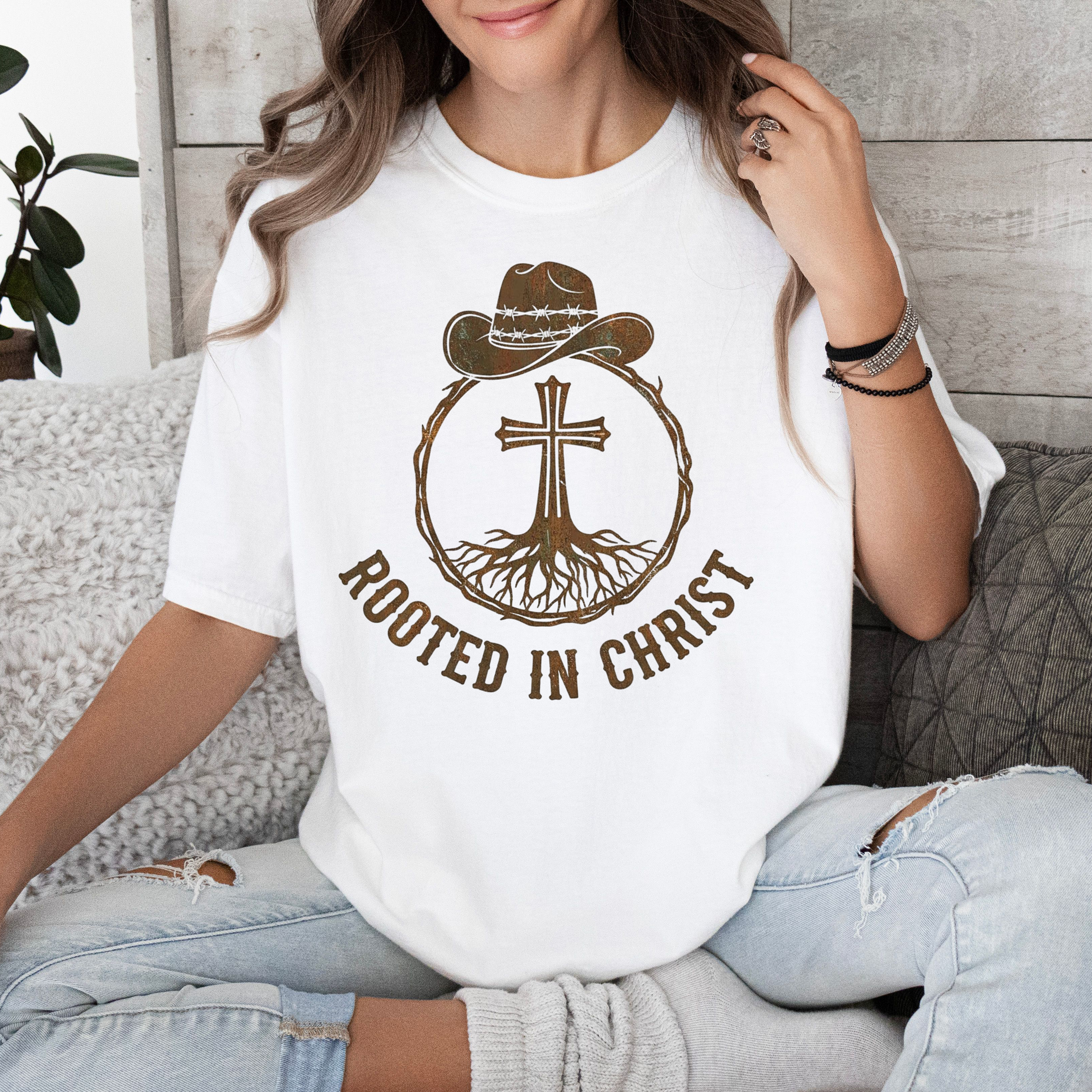 Rooted in Christ T-Shirt — Christian Cowboy Cross Tee