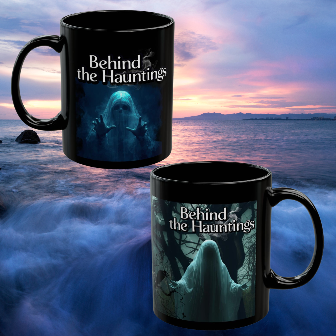 Behind the Hauntings Black Two-Sided Mug (11oz, 15oz) product thumbnail image Behind the Hauntings Black Two-Sided Mug (11oz, 15oz) product thumbnail image