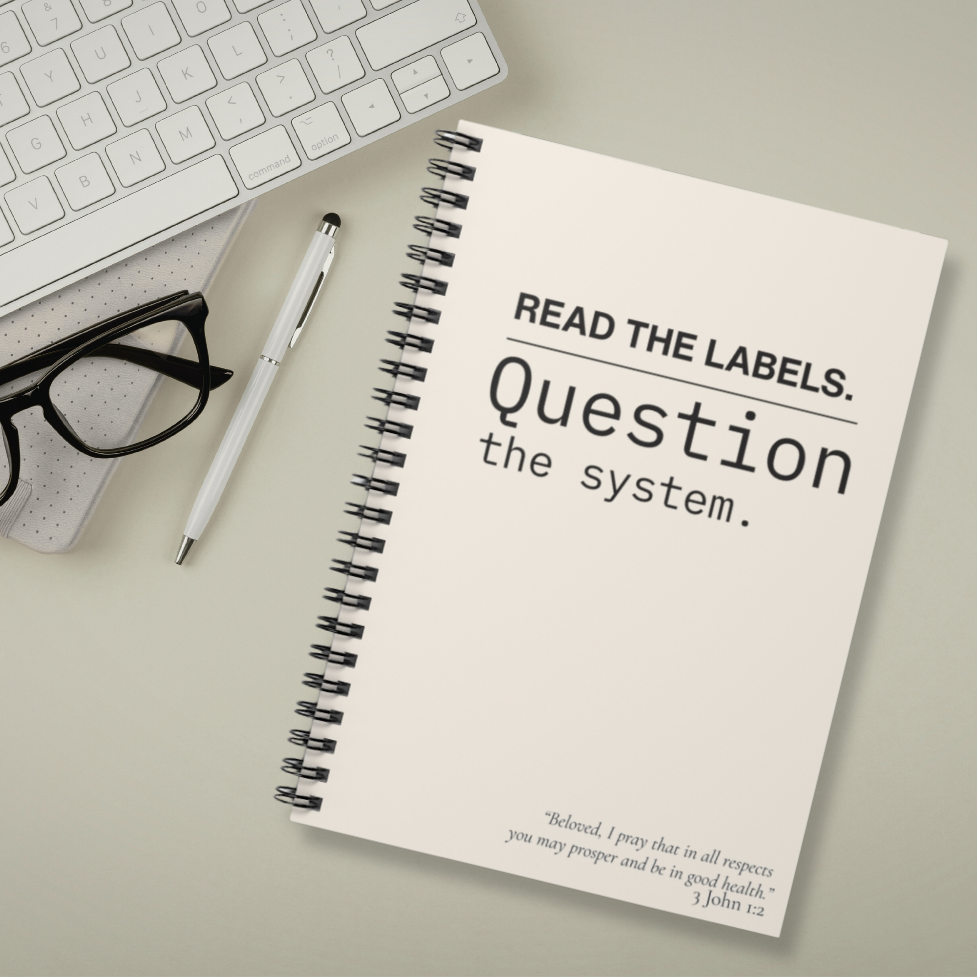 Notebook — "Read the Labels. Question the System." Spiral Ruled Journal - Cream product thumbnail image