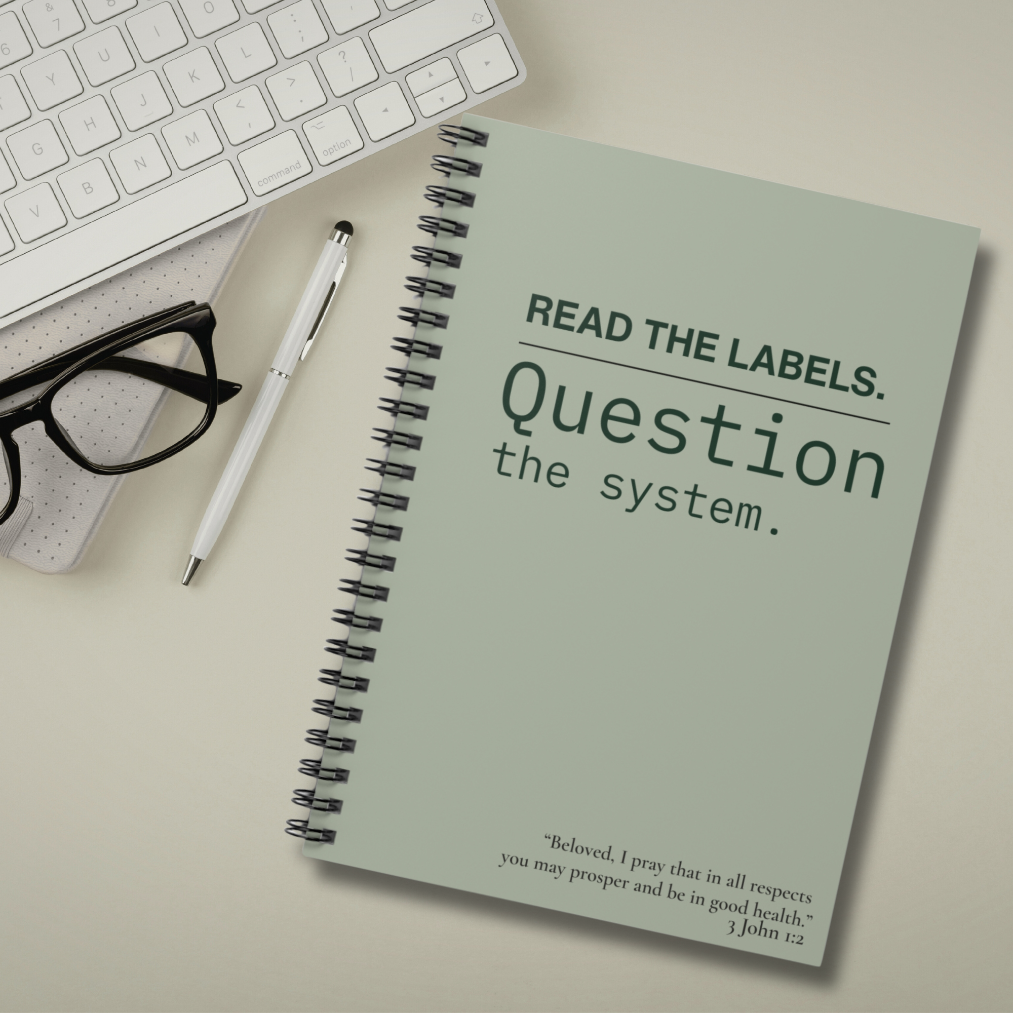 Notebook — "Read the Labels. Question the System." Spiral Ruled Journal - Sage Green product thumbnail image