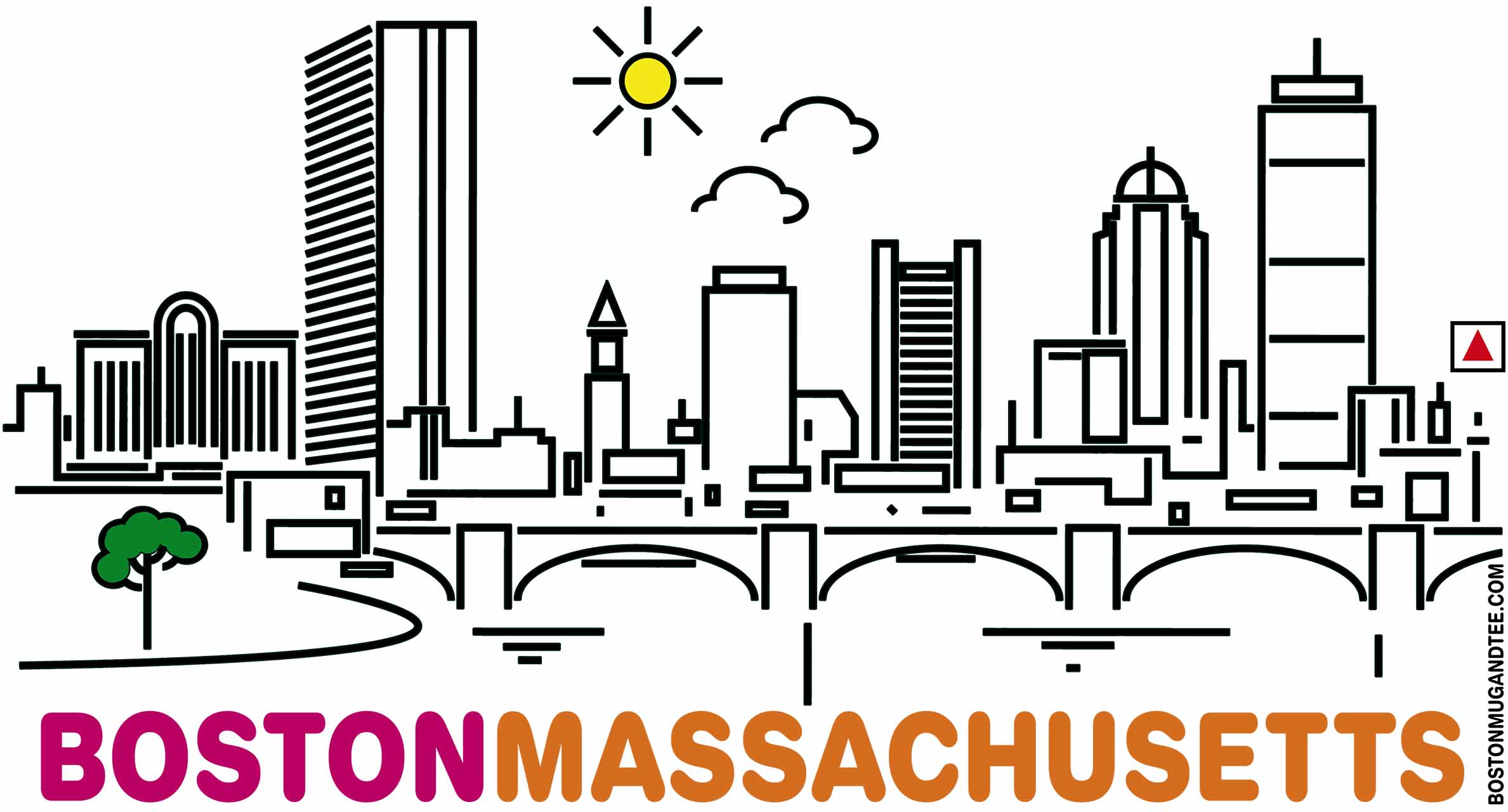 Boston Cityscape Short Sleeve Tee - Museum Style Minimalist Modern Skyline - not dollar store junk, our shirts are 100% heavy cotton you'll wear over and over - FREE SHIPPING. product thumbnail image