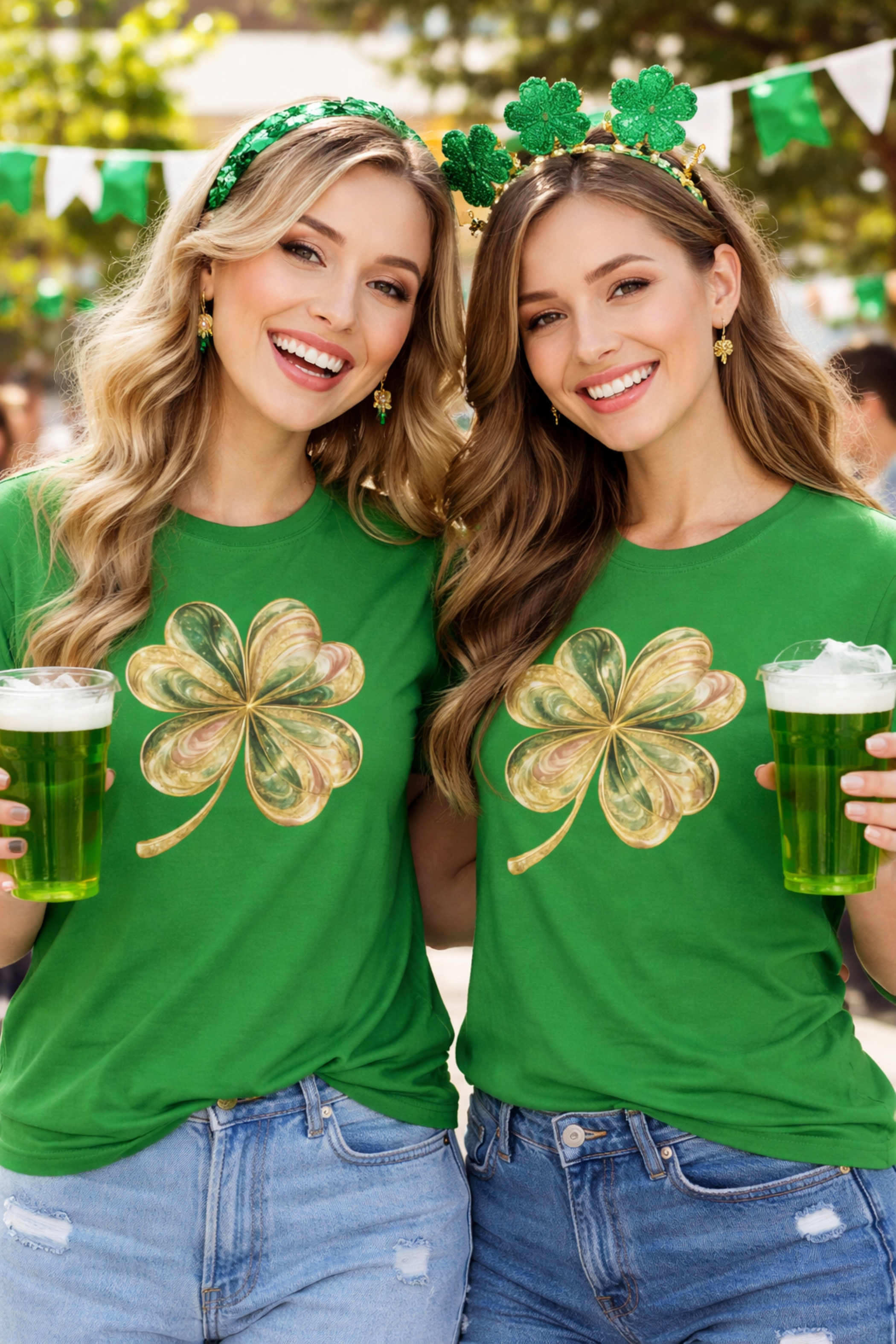 Clover T-Shirt — Gold &amp; Green Watercolor Four-Leaf Shamrock Tee