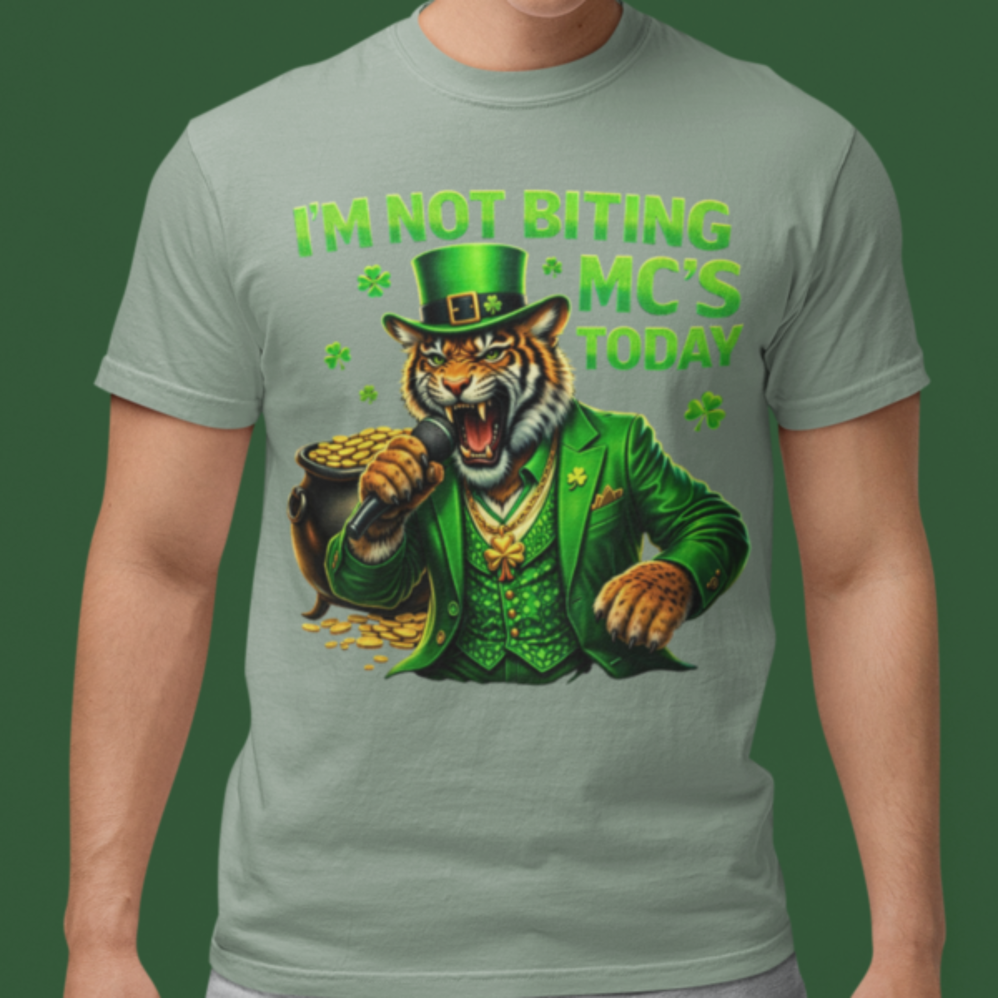 St. Patrick’s Day Rapping Tiger Leprechaun MC Comfort Colors Unisex Graphic Party Tee