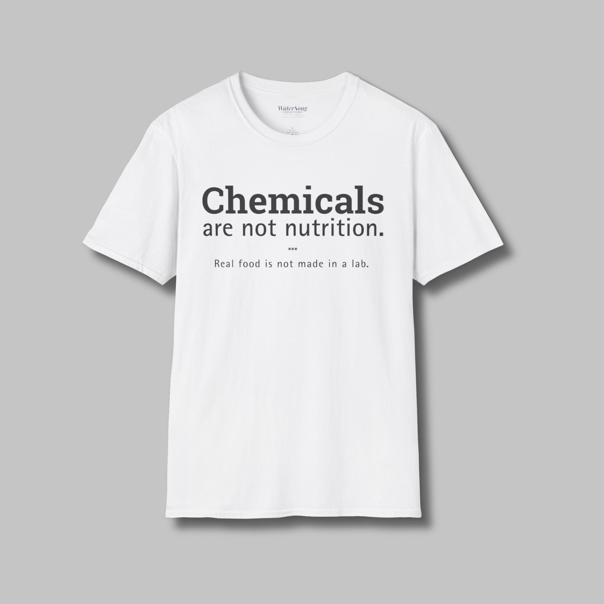 Chemicals Are Not Nutrition – Bold Statement Tee | Clean living | Freedom Apparel product thumbnail image Chemicals Are Not Nutrition – Bold Statement Tee | Clean living | Freedom Apparel product thumbnail image