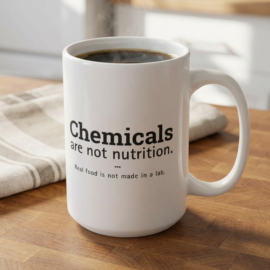 White Ceramic Mug – "Chemicals Are Not Nutrition" - Coffee Mug (11oz &amp; 15oz) | Clean Living product thumbnail image