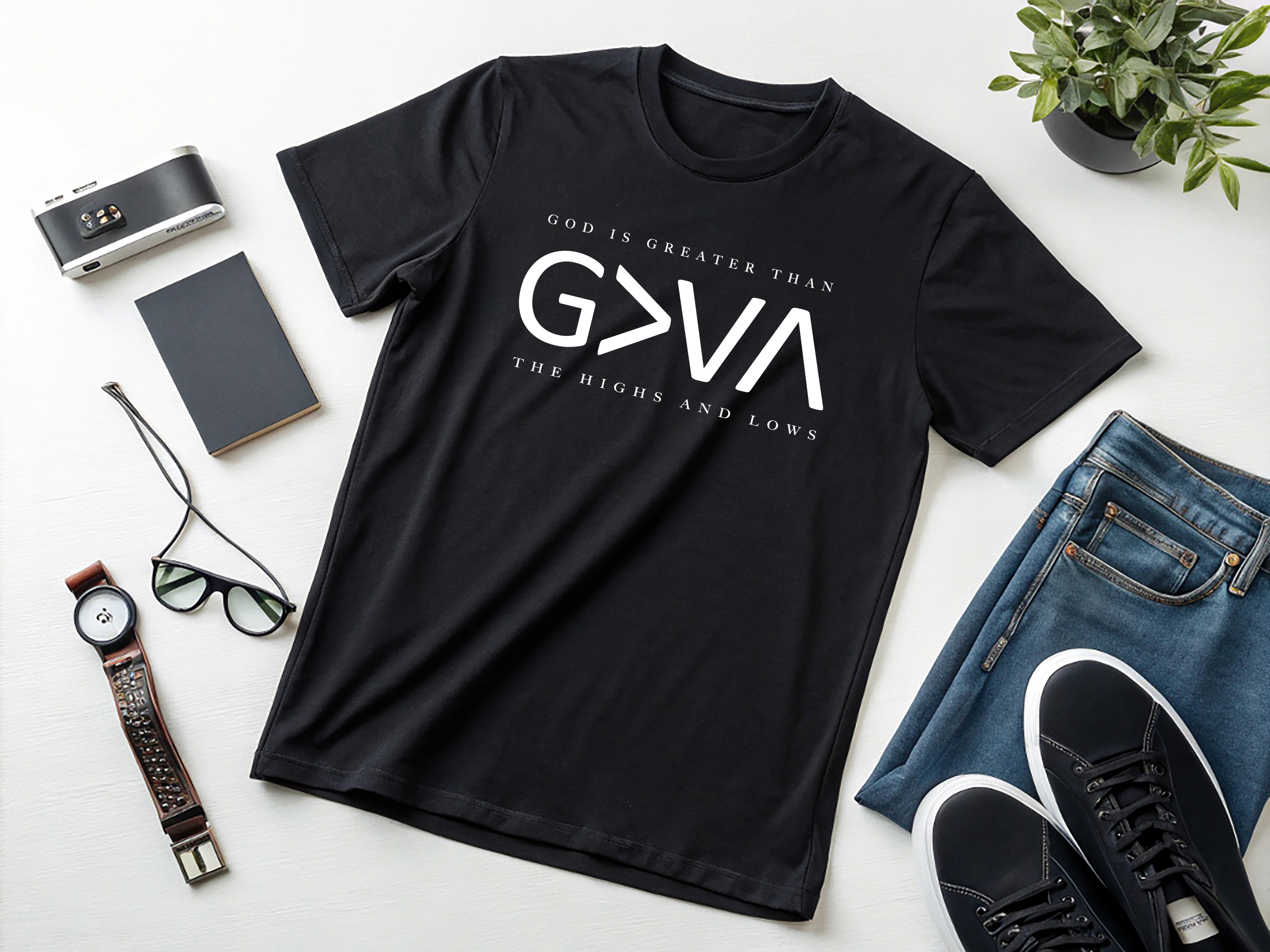 God Is Greater Than The Highs and Lows T-Shirt | Christian Faith Tee product thumbnail image God Is Greater Than The Highs and Lows T-Shirt | Christian Faith Tee product thumbnail image