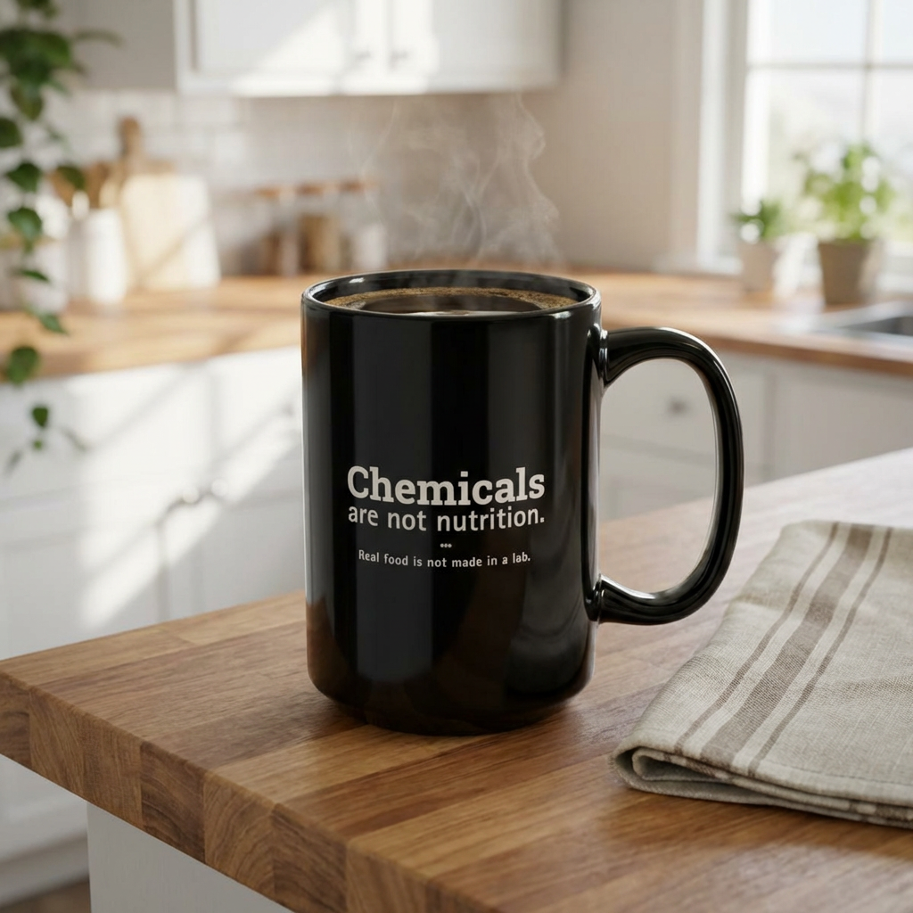 Black Ceramic Mug – "Chemicals Are Not Nutrition" - Coffee Mug (11oz & 15oz) | Clean Living product thumbnail image Black Ceramic Mug – "Chemicals Are Not Nutrition" - Coffee Mug (11oz & 15oz) | Clean Living product thumbnail image