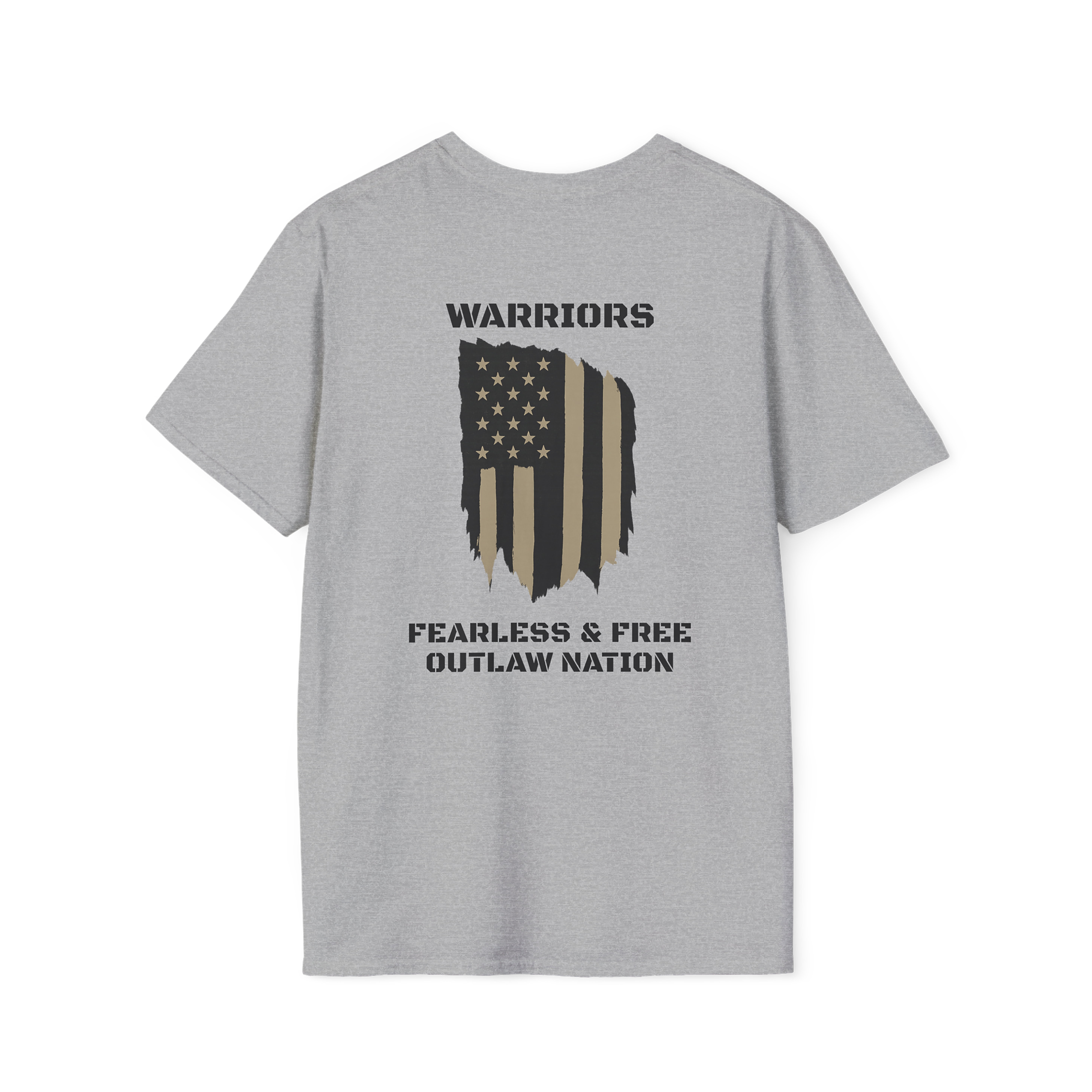 Mens -Warriors Outlaw Nation T-Shirt — "Fearless &amp; Free" American Flag Design product thumbnail image
