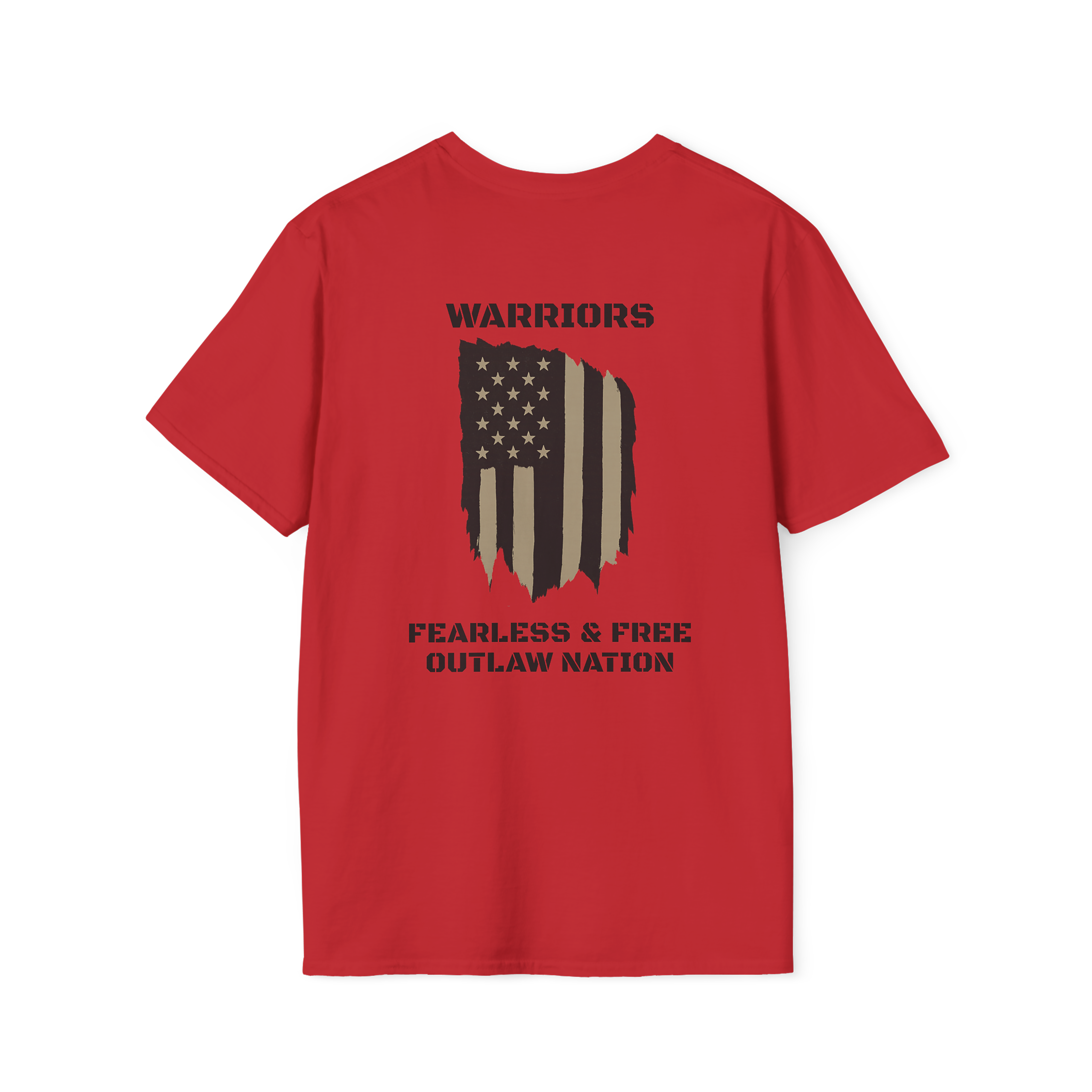 Mens -Warriors Outlaw Nation T-Shirt — "Fearless &amp; Free" American Flag Design product thumbnail image