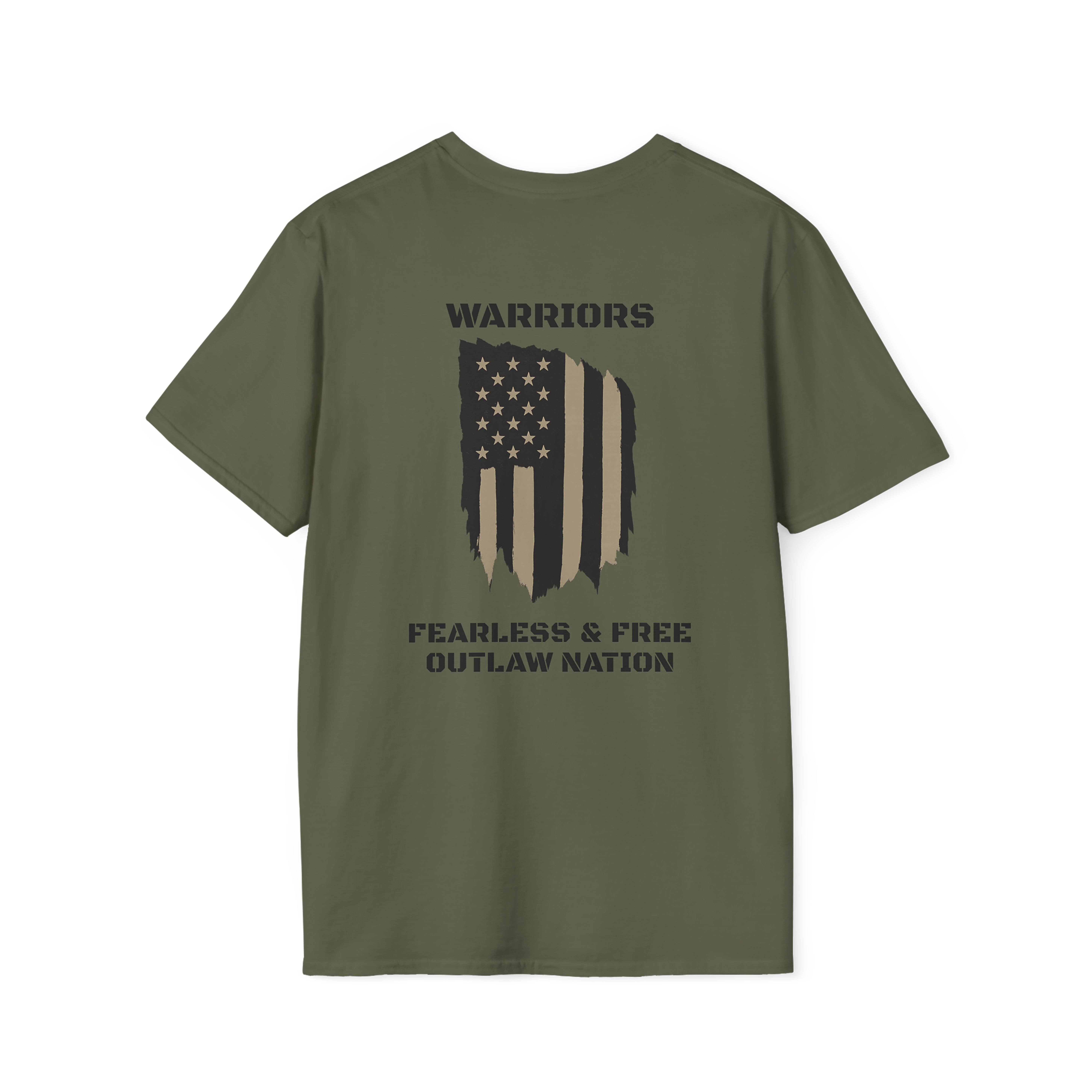 Mens -Warriors Outlaw Nation T-Shirt — "Fearless & Free" American Flag Design product thumbnail image Mens -Warriors Outlaw Nation T-Shirt — "Fearless & Free" American Flag Design product thumbnail image