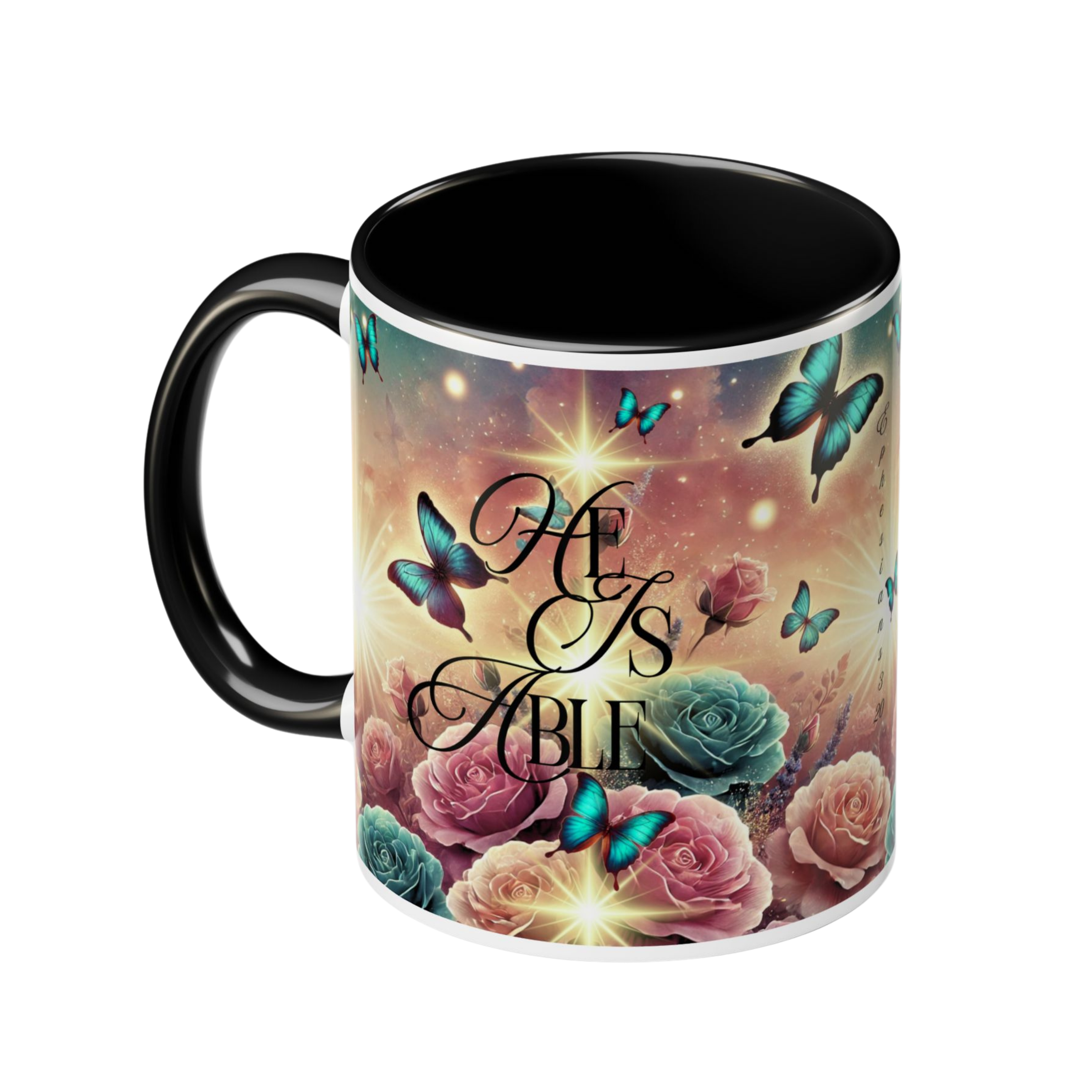 Ephesians 3:20 Butterflies and Roses 11oz Accent Mug product thumbnail image Ephesians 3:20 Butterflies and Roses 11oz Accent Mug product thumbnail image