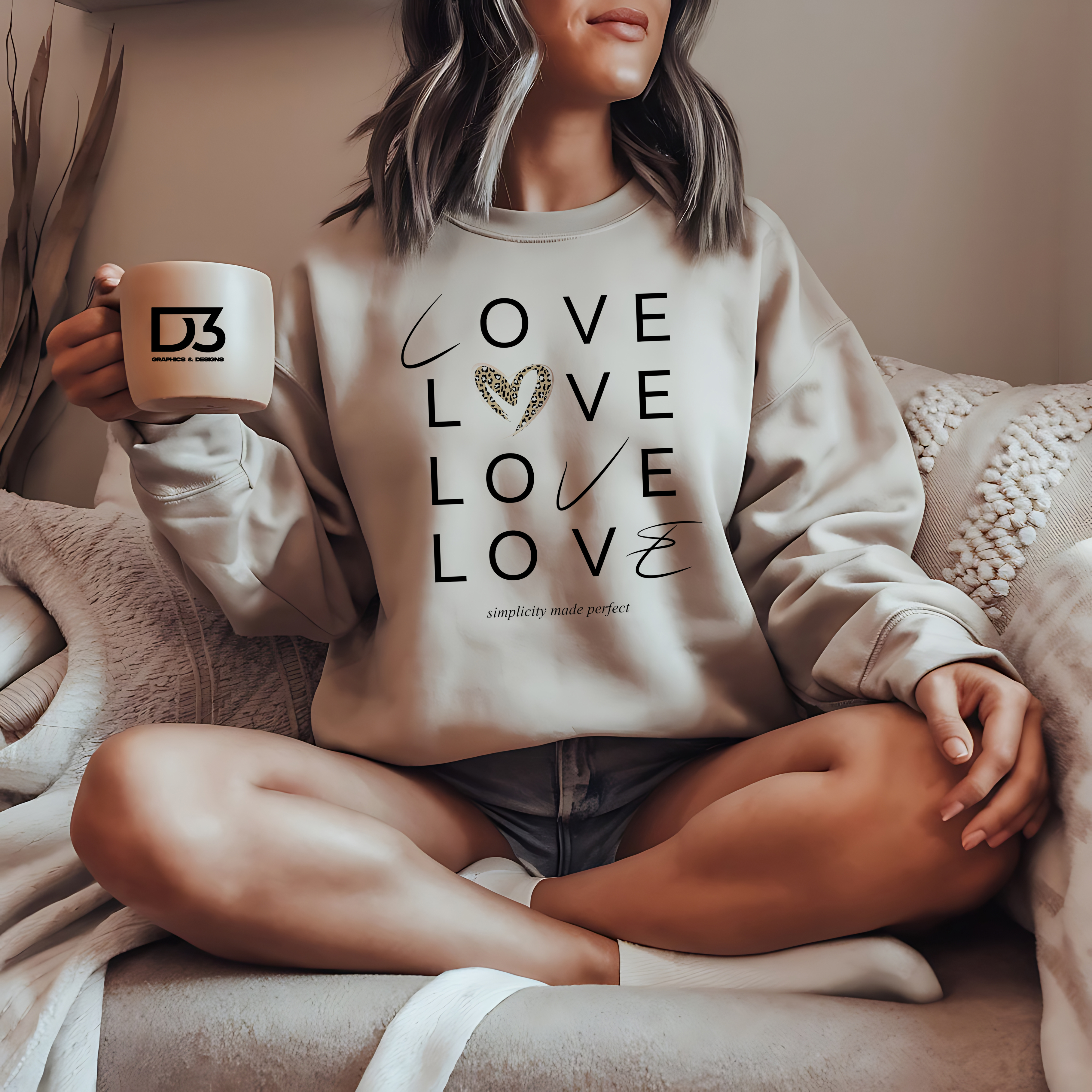 Love Typography Heart sweatshirt | Minimal Script Repeat Love Design product thumbnail image Love Typography Heart sweatshirt | Minimal Script Repeat Love Design product thumbnail image