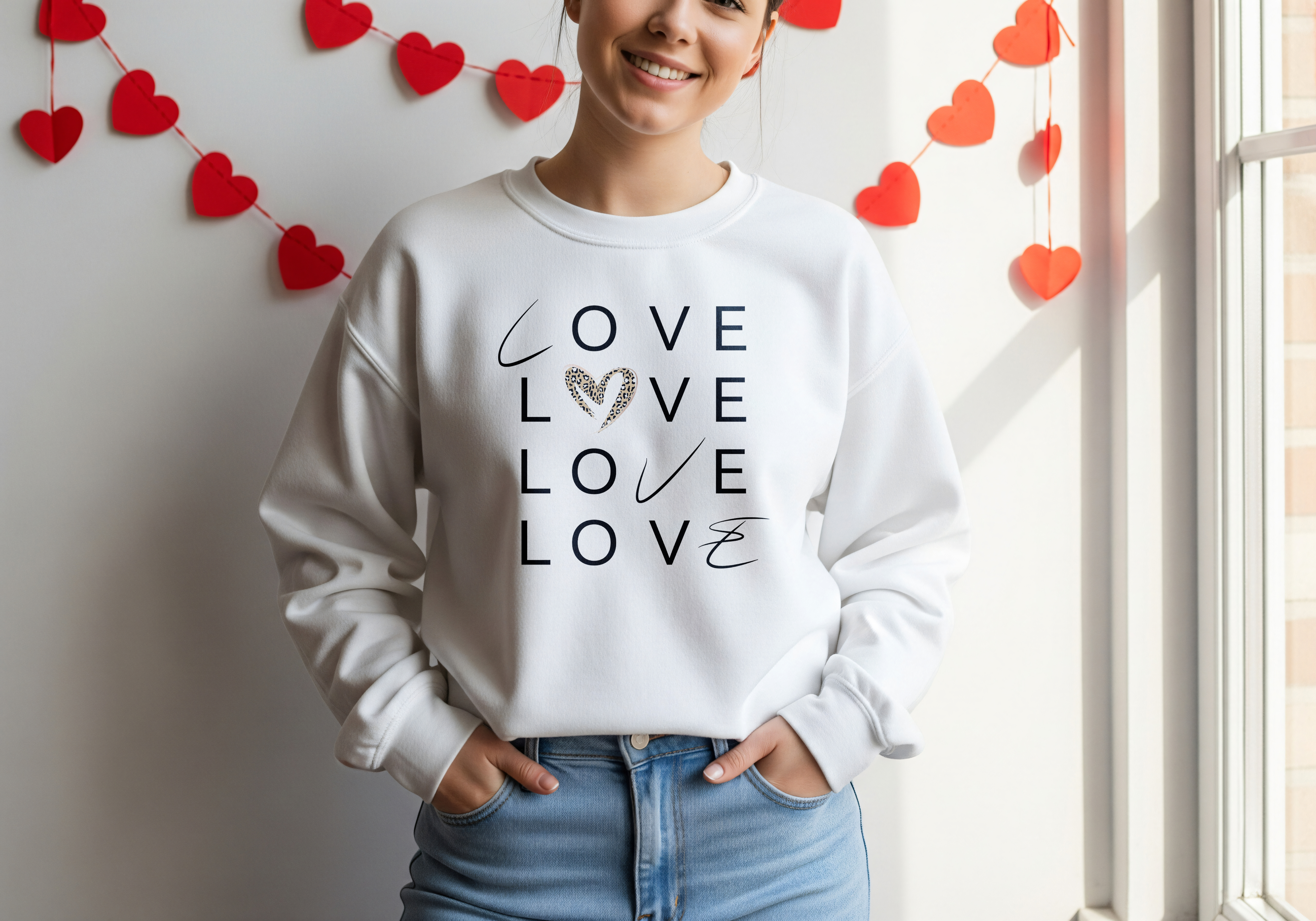 Love Typography Heart sweatshirt | Minimal Script Repeat Love Design product thumbnail image Love Typography Heart sweatshirt | Minimal Script Repeat Love Design product thumbnail image