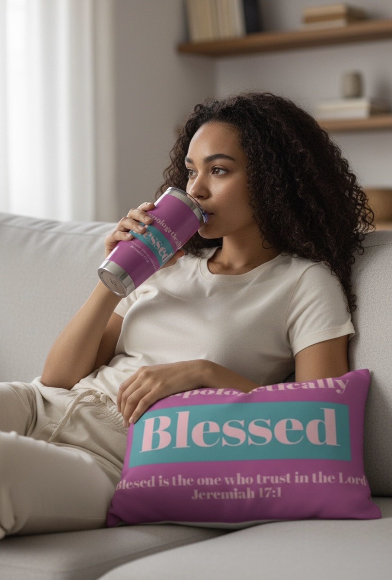 Blessed 20oz Tumbler — 'Blessed' Pink & Teal Inspirational Travel Mug product thumbnail image Blessed 20oz Tumbler — 'Blessed' Pink & Teal Inspirational Travel Mug product thumbnail image