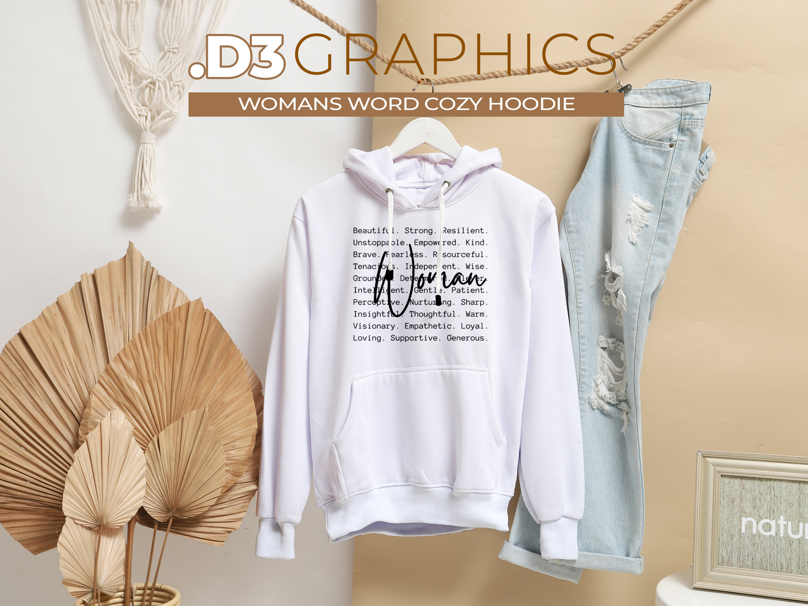 Womans word Hoodie | Empowering Words List, Minimal Feminine Design product thumbnail image
