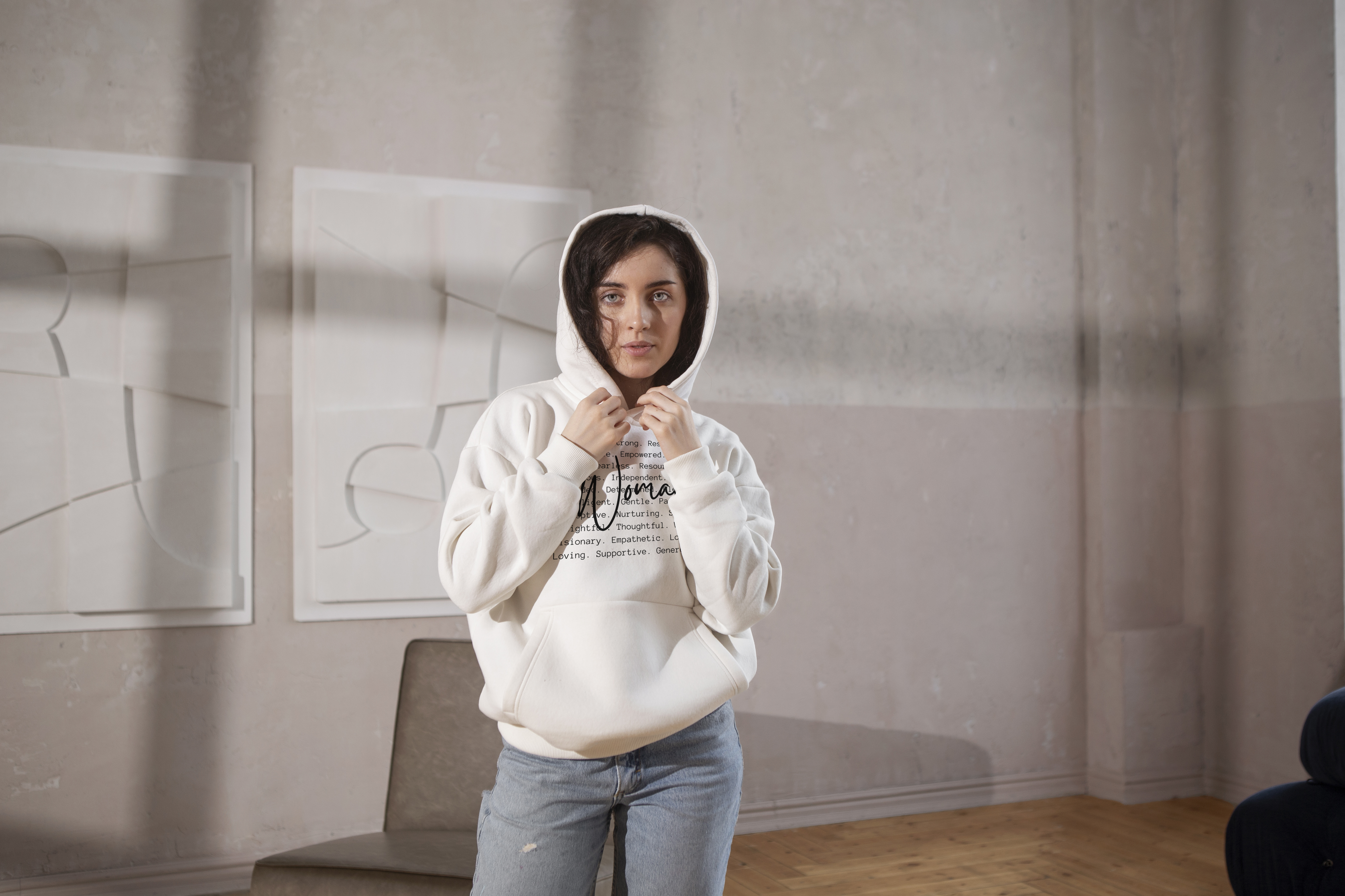 Womans word Hoodie | Empowering Words List, Minimal Feminine Design product thumbnail image