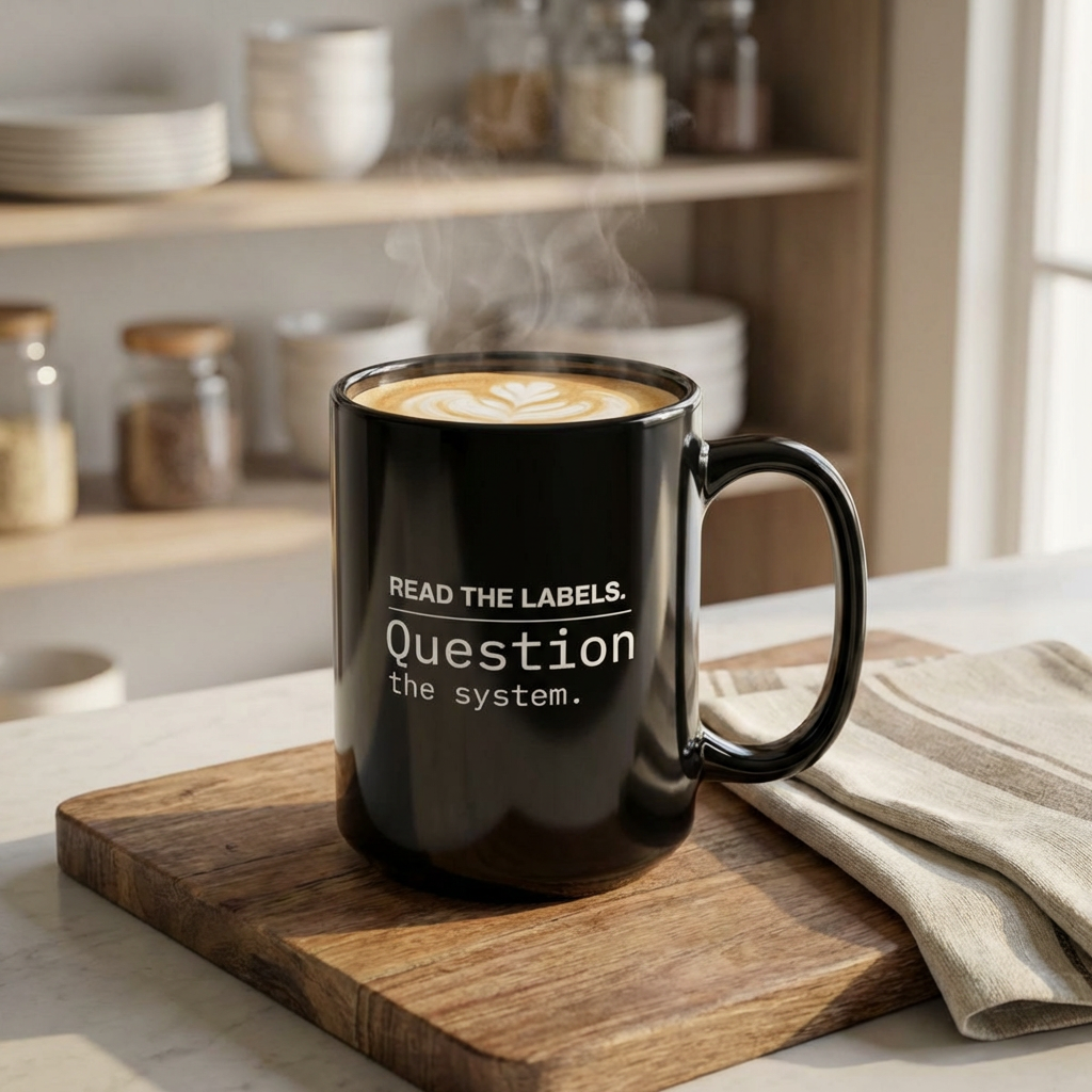 Black Ceramic Mug – "Read the Labels" - Coffee Mug (11oz & 15oz) | Clean Living product thumbnail image Black Ceramic Mug – "Read the Labels" - Coffee Mug (11oz & 15oz) | Clean Living product thumbnail image