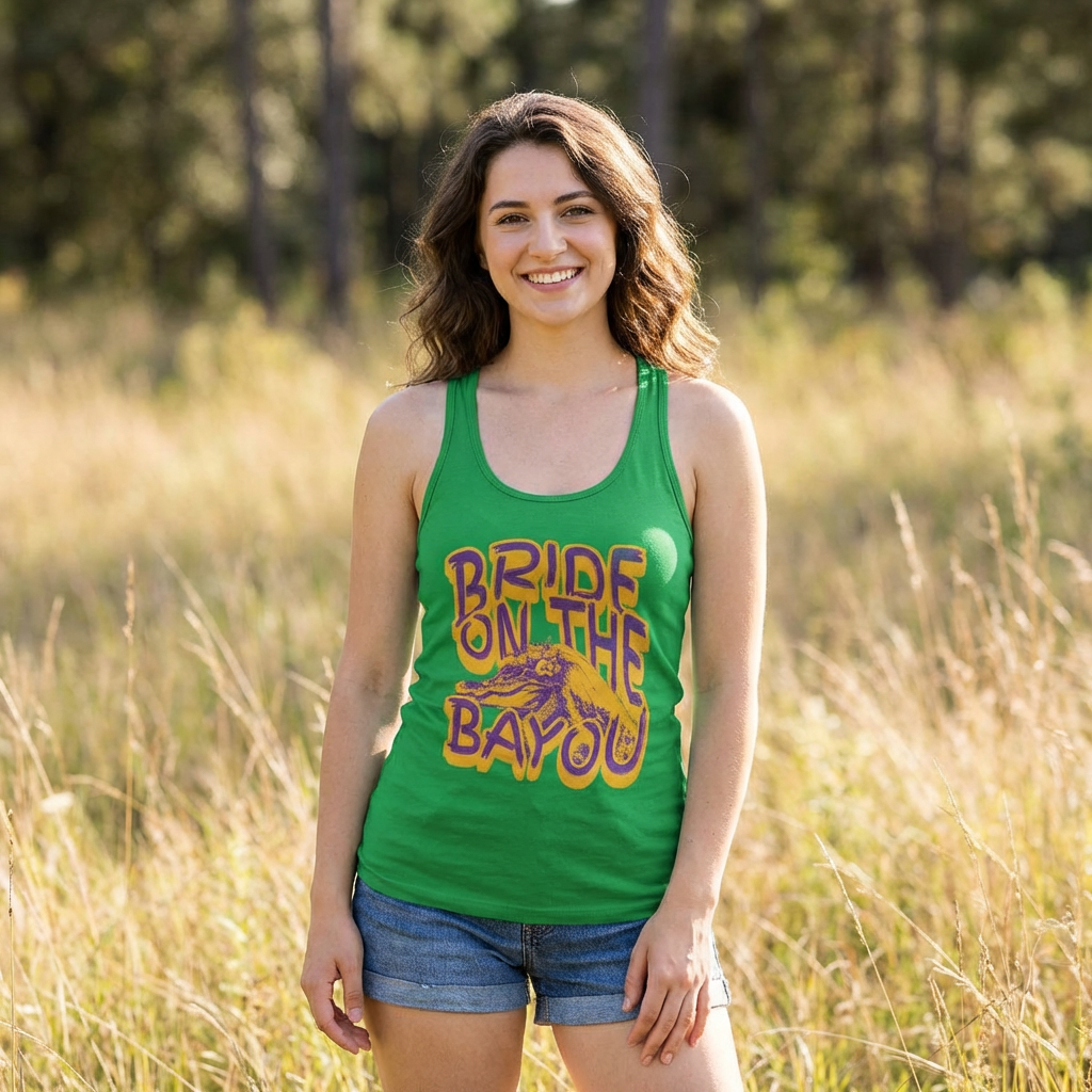 Bride on the Bayou Racerback Tank, Cajun Bachelorette Party Tank Top, Southern Bride Graphic Shirt, Next Level 1533 product thumbnail image Bride on the Bayou Racerback Tank, Cajun Bachelorette Party Tank Top, Southern Bride Graphic Shirt, Next Level 1533 product thumbnail image