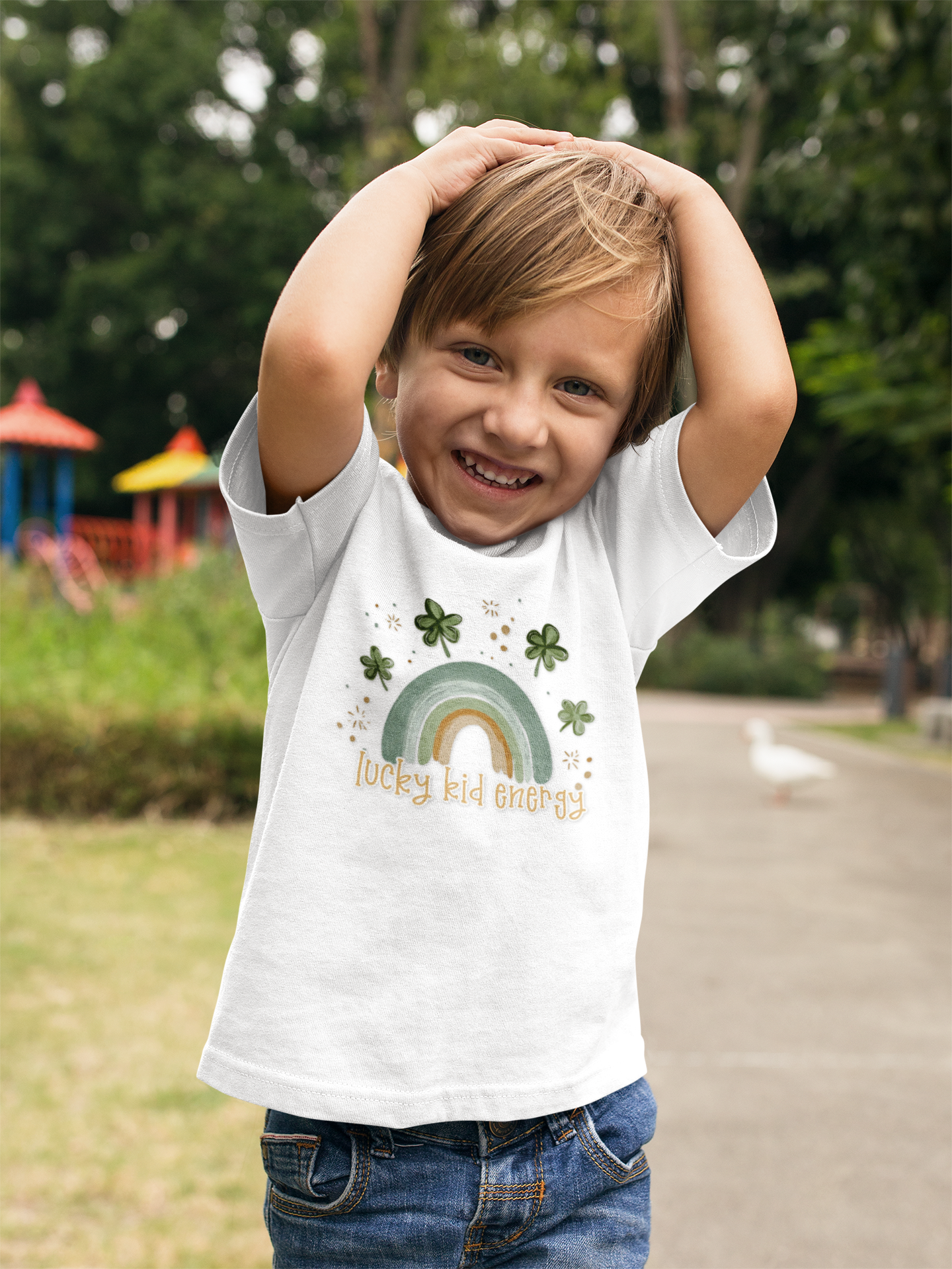 Lucky Kid Energy Toddler Shirt – St Patricks Day Kids Tee – Shamrock Rainbow Toddler T-Shirt – Lucky Charm Outfit