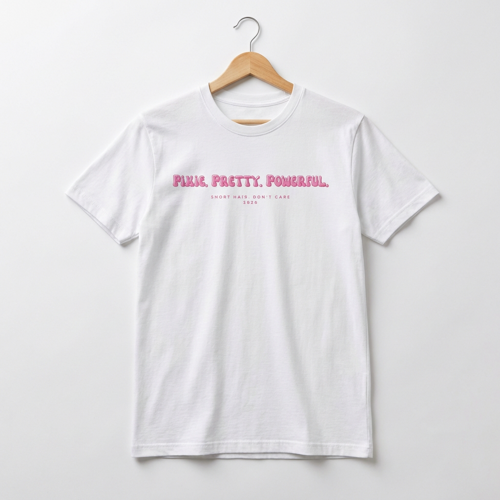 Pixie Hairstyle Appreciation "Pixie. Pretty. Powerfull."Hair Graphic Hair Mood T-Shirt product thumbnail image Pixie Hairstyle Appreciation "Pixie. Pretty. Powerfull."Hair Graphic Hair Mood T-Shirt product thumbnail image