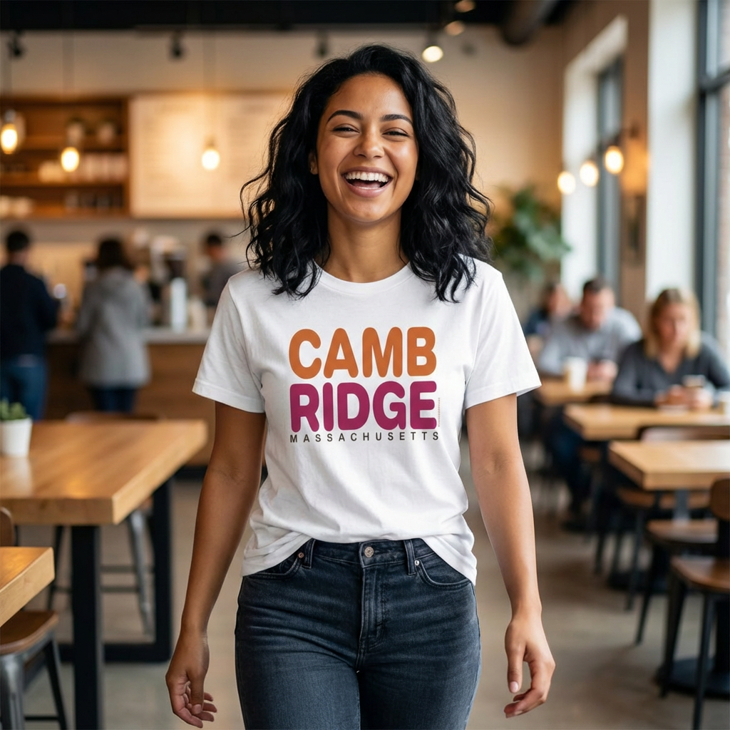 Cambridge Massachusetts Retro Bold Color Tee - not dollar store junk, our shirts are 100% heavy cotton you'll wear over and over - FREE SHIPPING product thumbnail image