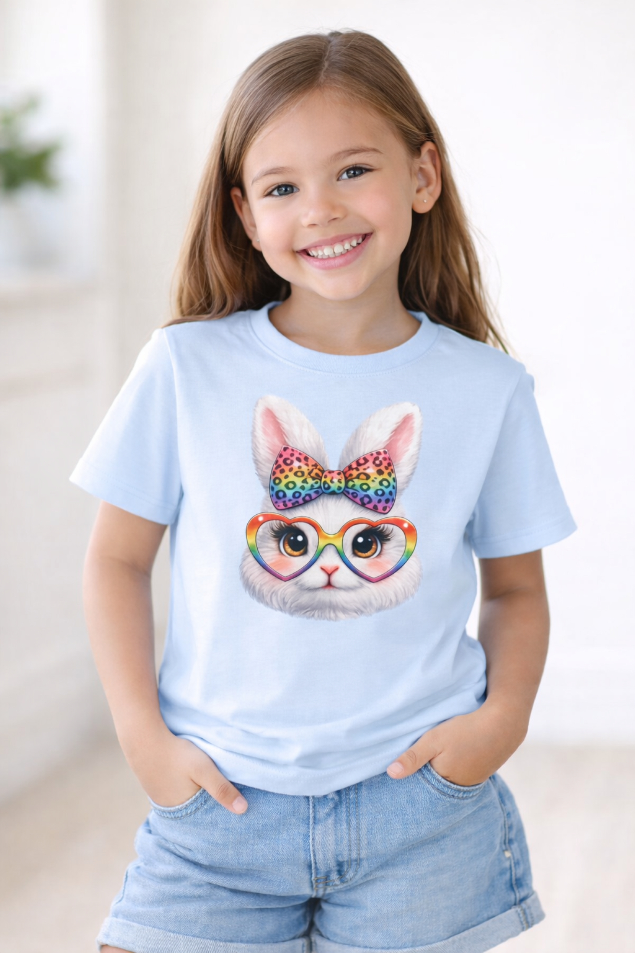 Rainbow Bunny Girls T-Shirt, Cute Easter Bunny Graphic Tee for Kids, Colorful Spring Shirt for Girls product thumbnail image Rainbow Bunny Girls T-Shirt, Cute Easter Bunny Graphic Tee for Kids, Colorful Spring Shirt for Girls product thumbnail image