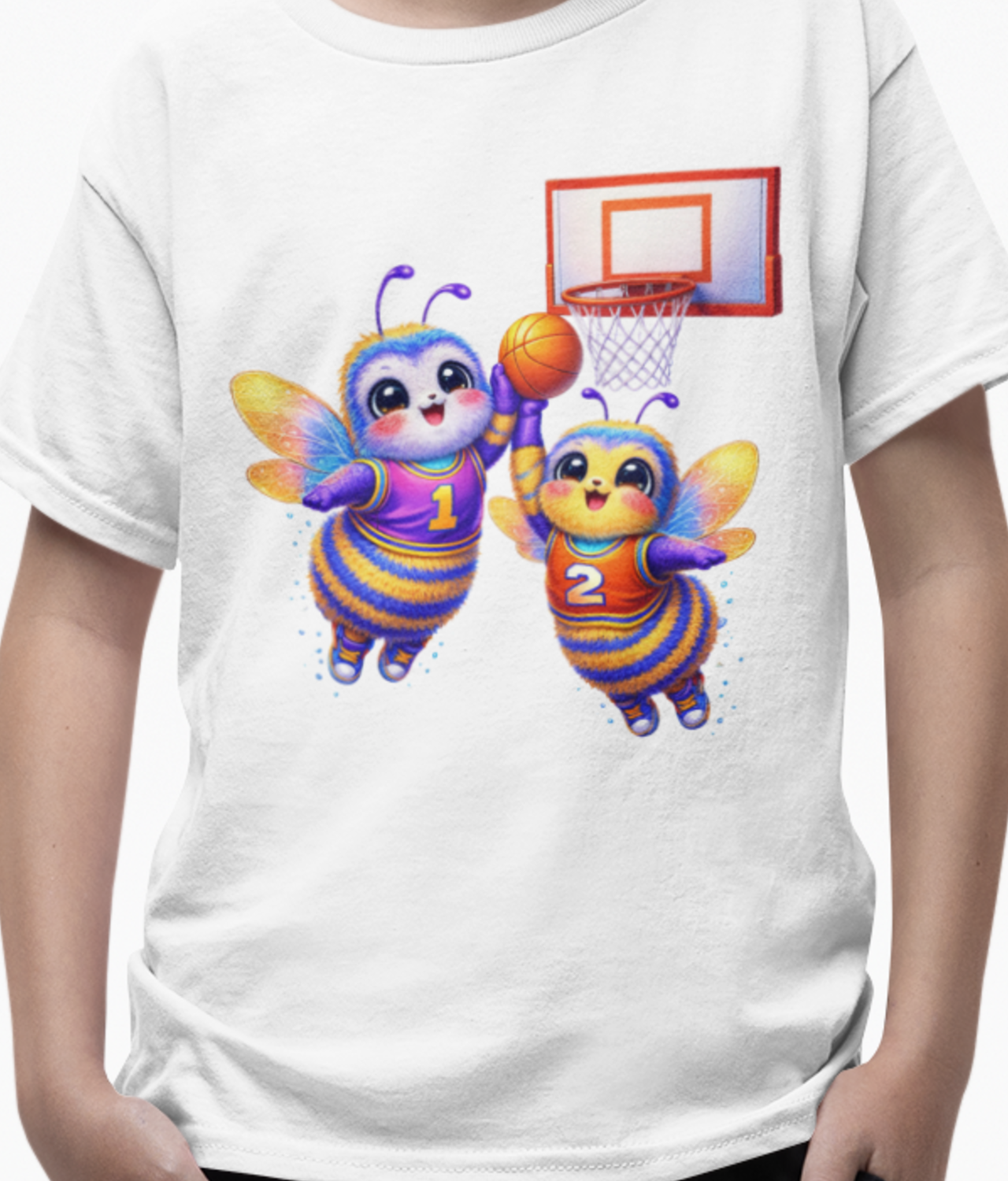 Kids Basketball Bees T‑Shirt — Cute Bumblebee Basketball Players Gildan Unisex Kids Tee