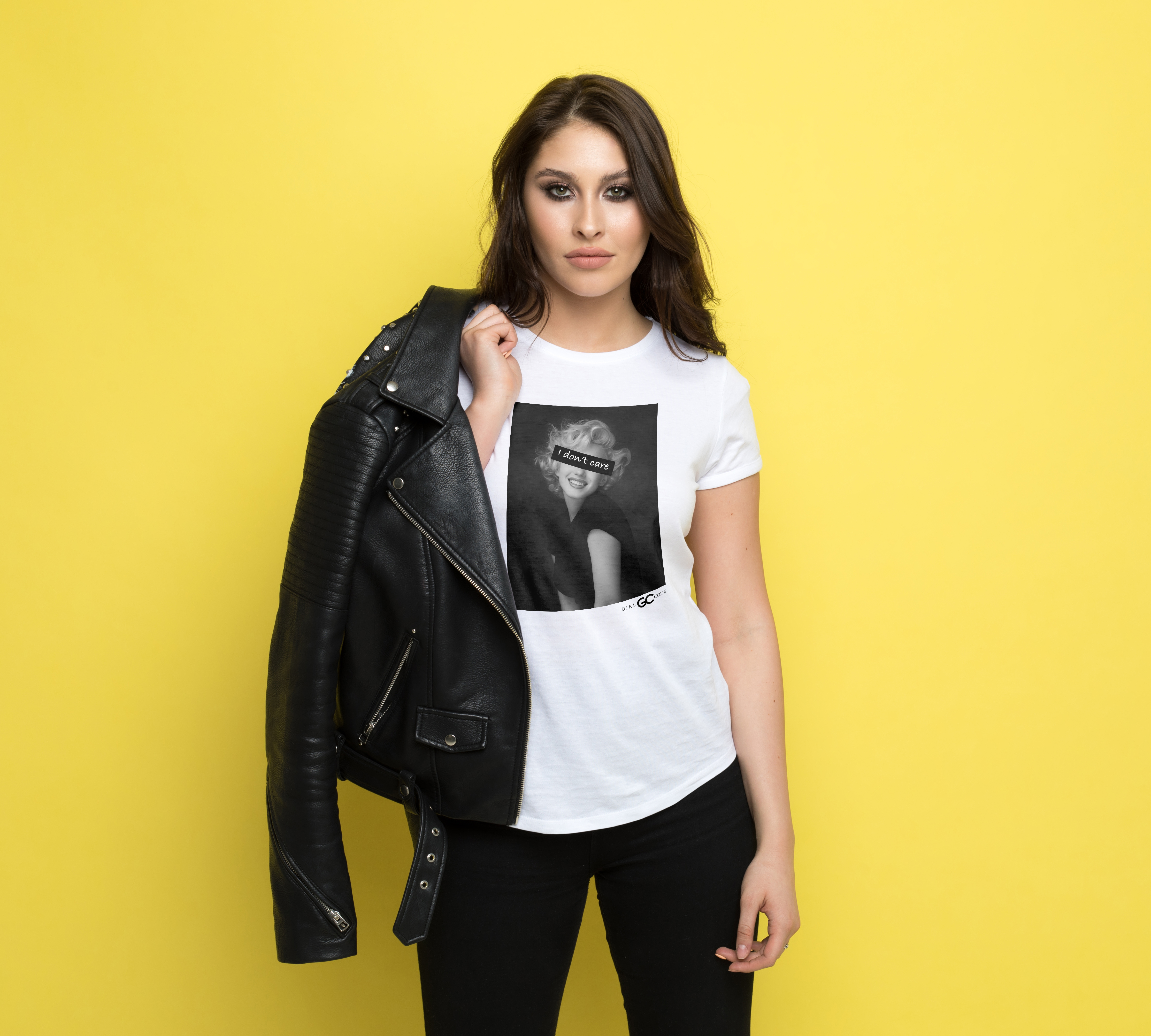 Vintage Baddie Marilyn Monroe " I Dont Care"  Photo Tee, Vintage Portrait T-Shirt | Black &amp; White Glam product thumbnail image