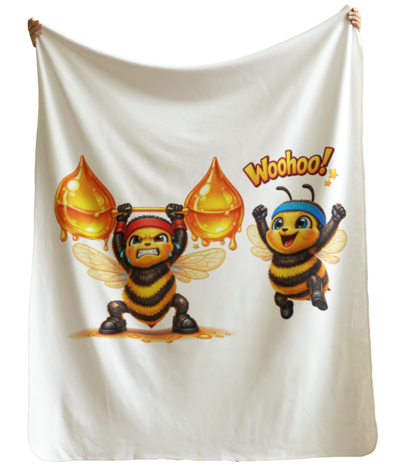 Cute Bee Bros Velveteen Blanket — Weightlifting Warriers Honeybee Duo with Honey Workout Weights Throw product thumbnail image Cute Bee Bros Velveteen Blanket — Weightlifting Warriers Honeybee Duo with Honey Workout Weights Throw product thumbnail image