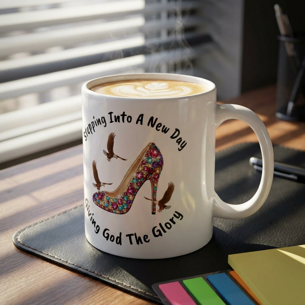 Stepping Into A New Day Ceramic Mug — "Giving God The Glory" Inspirational Coffee Cup (11oz &amp; 15oz)