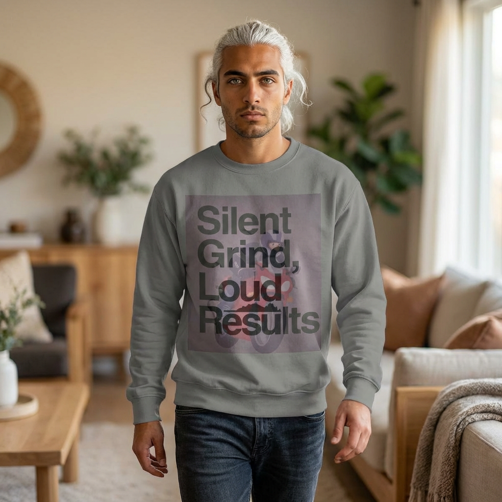 Silent Grind Loud Results Sweatshirt — Motivational Motorcycle Graphic Crewneck product thumbnail image Silent Grind Loud Results Sweatshirt — Motivational Motorcycle Graphic Crewneck product thumbnail image