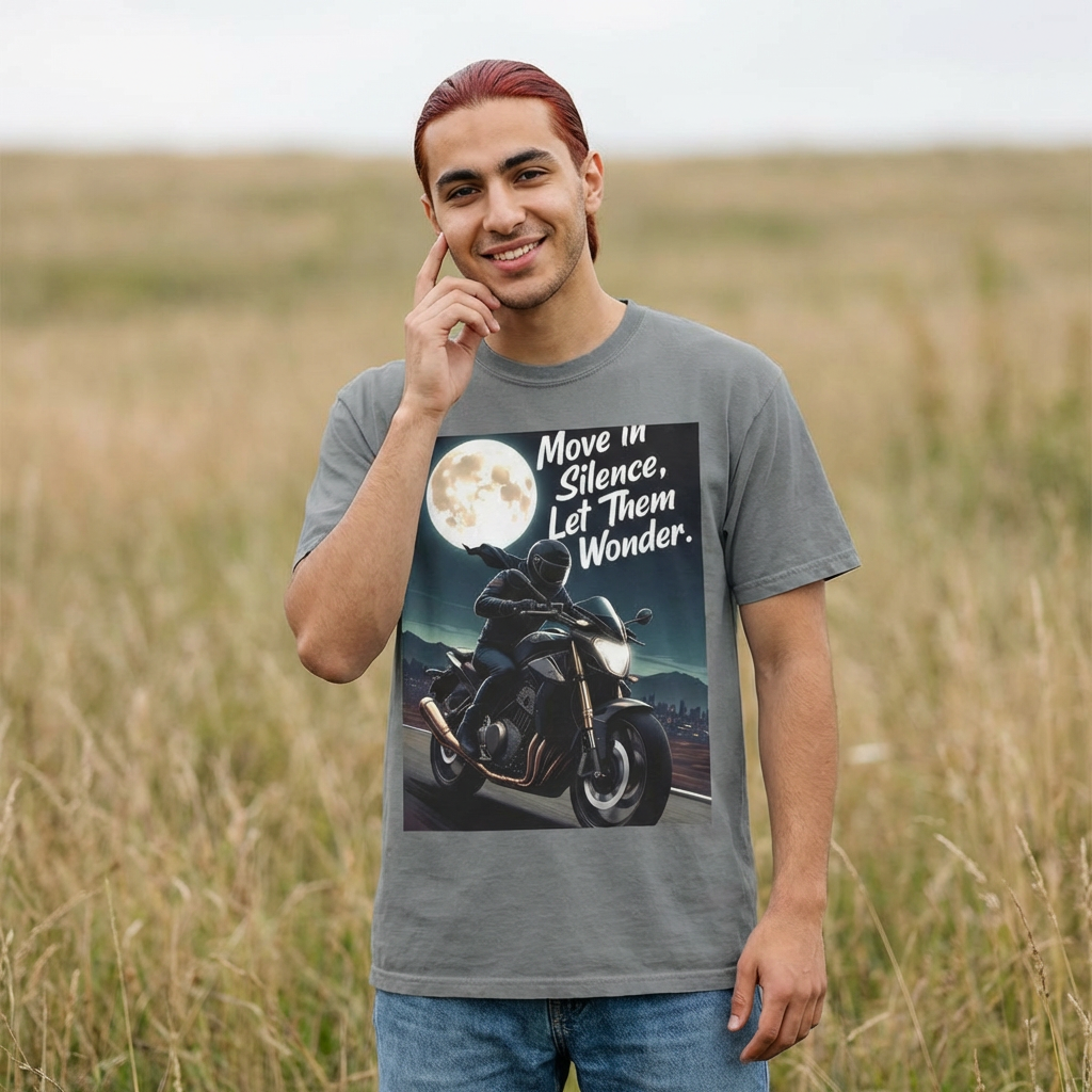 Motorcycle T-Shirt — "Move in Silence, Let Them Wonder" Night Rider Tee